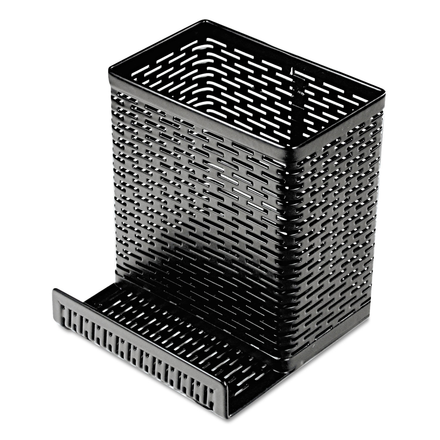 Urban Collection Punched Metal Pencil Cup/Cell Phone Stand Perforated Steel, 3.5 x 3.5, Black