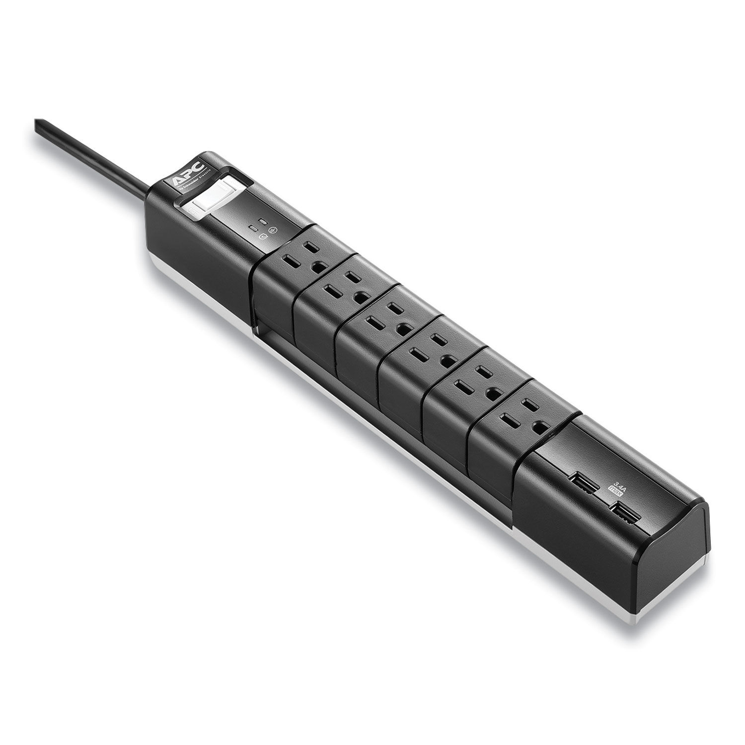 Essential SurgeArrest Surge Protector 6 AC Outlets/2 USB Ports, 6 ft Cord, 1,080 J, Black