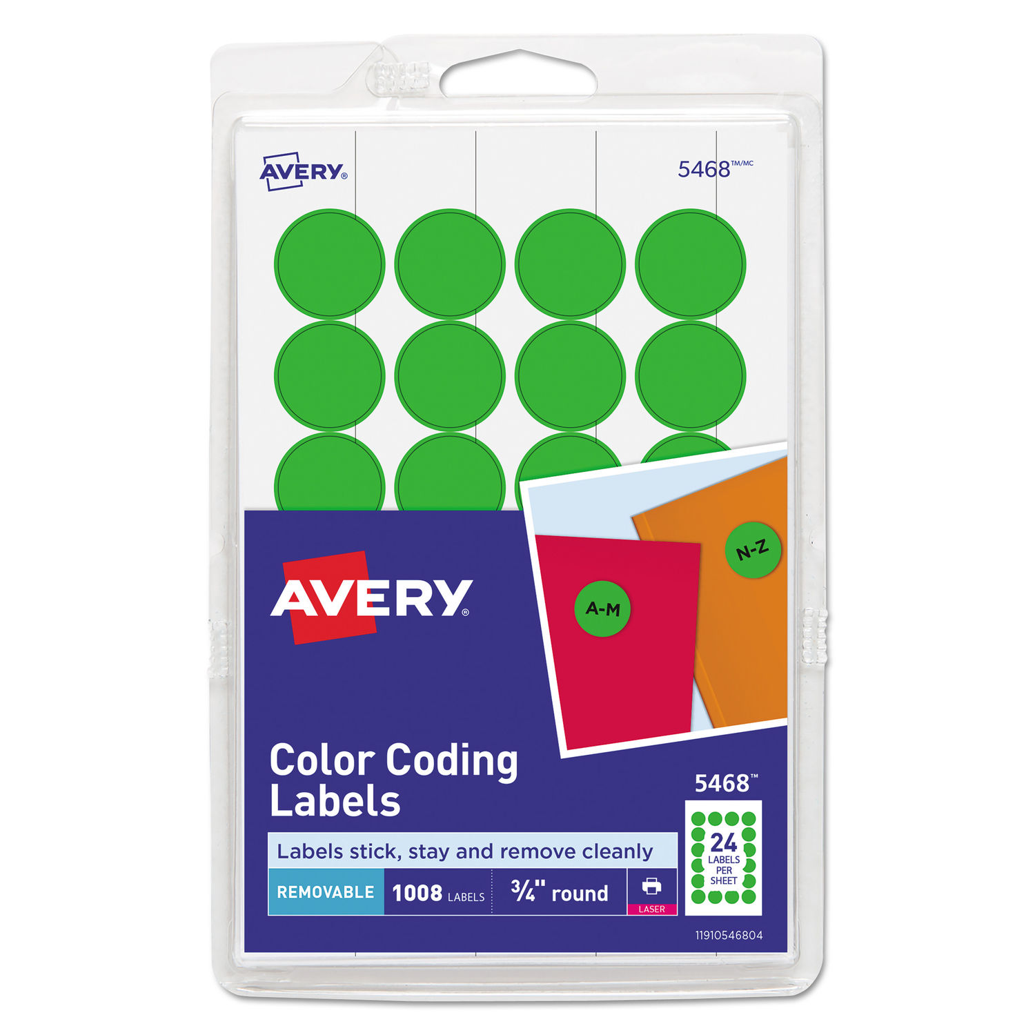 Printable Self-Adhesive Removable Color-Coding Labels 0.75" dia, Neon Green, 24/Sheet, 42 Sheets/Pack, (5468)