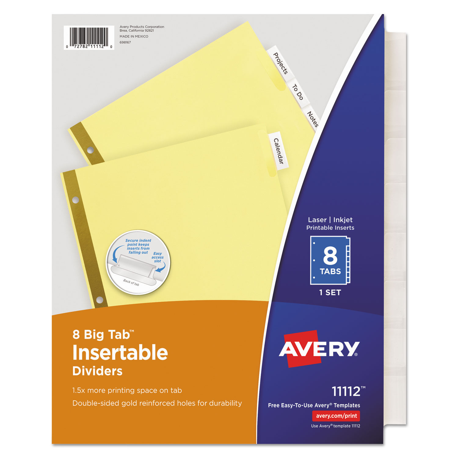 Insertable Big Tab Dividers 8-Tab, Double-Sided Gold Edge Reinforcing, 11 x 8.5, Buff, Clear Tabs, 1 Set