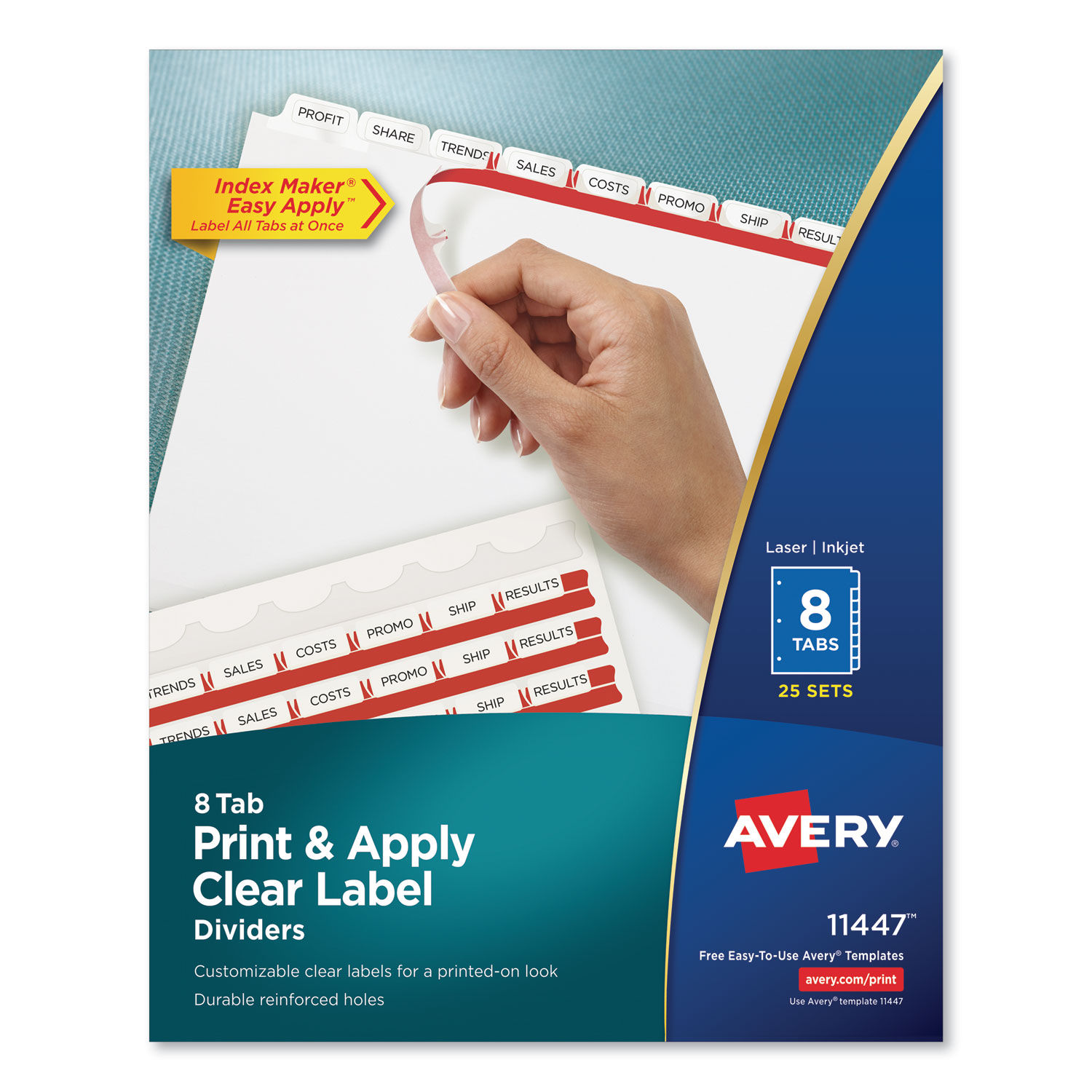 Print and Apply Index Maker Clear Label Dividers 8-Tab, 11 x 8.5, White, 25 Sets