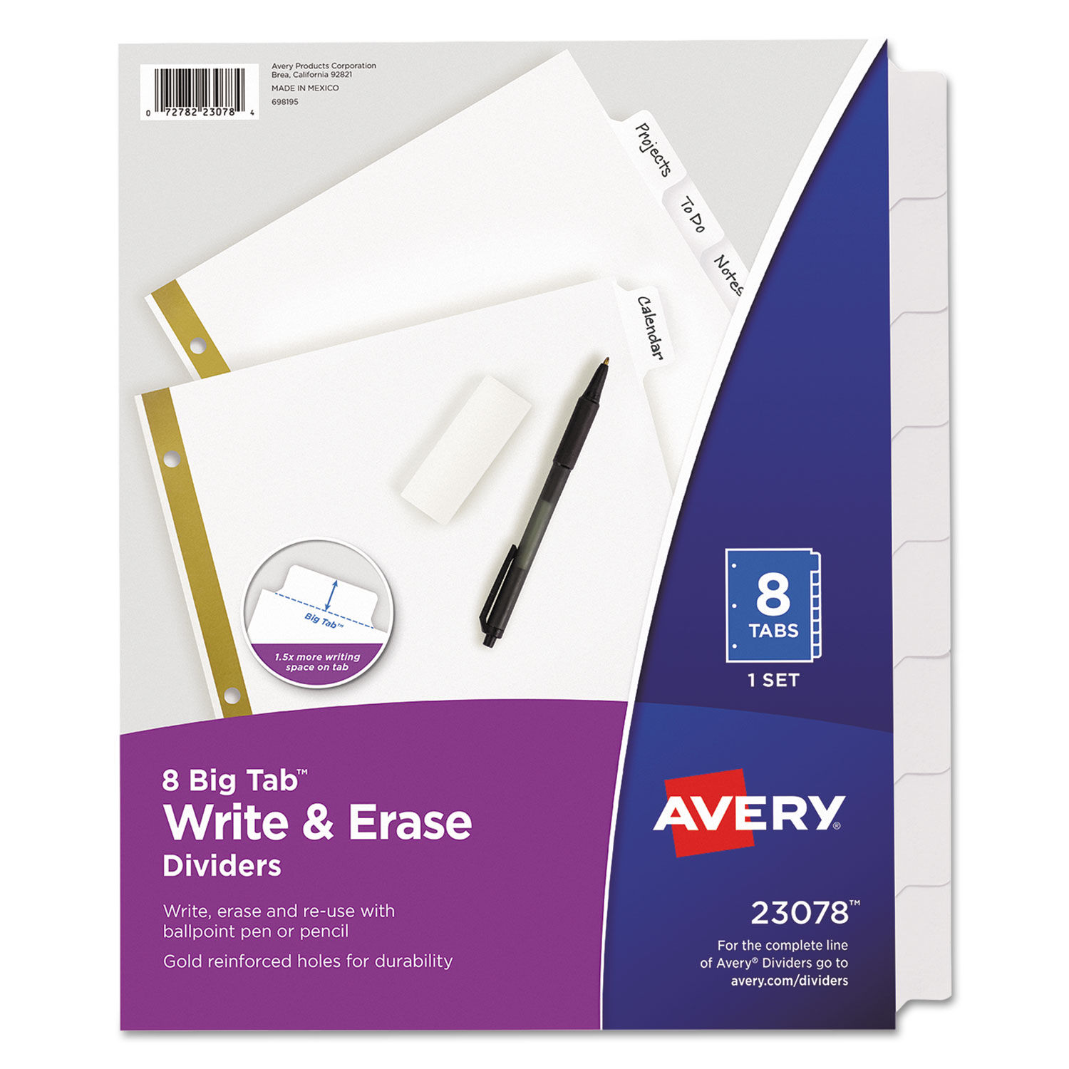 Write and Erase Big Tab Paper Dividers 8-Tab, 11 x 8.5, White, White Tabs, 1 Set