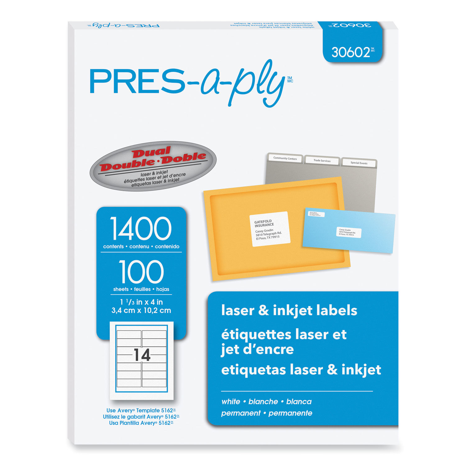 Labels Laser Printers, 1.33 x 4, White, 14/Sheet, 100 Sheets/Box