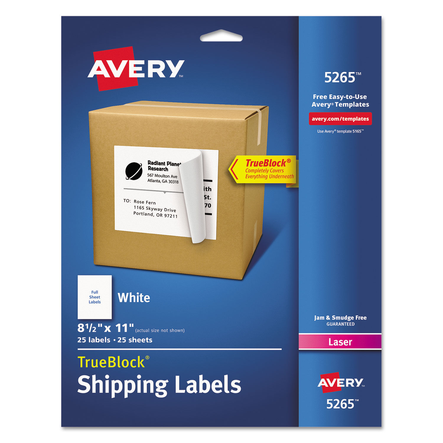 Shipping Labels with TrueBlock Technology Laser Printers, 8.5 x 11, White, 25/Pack