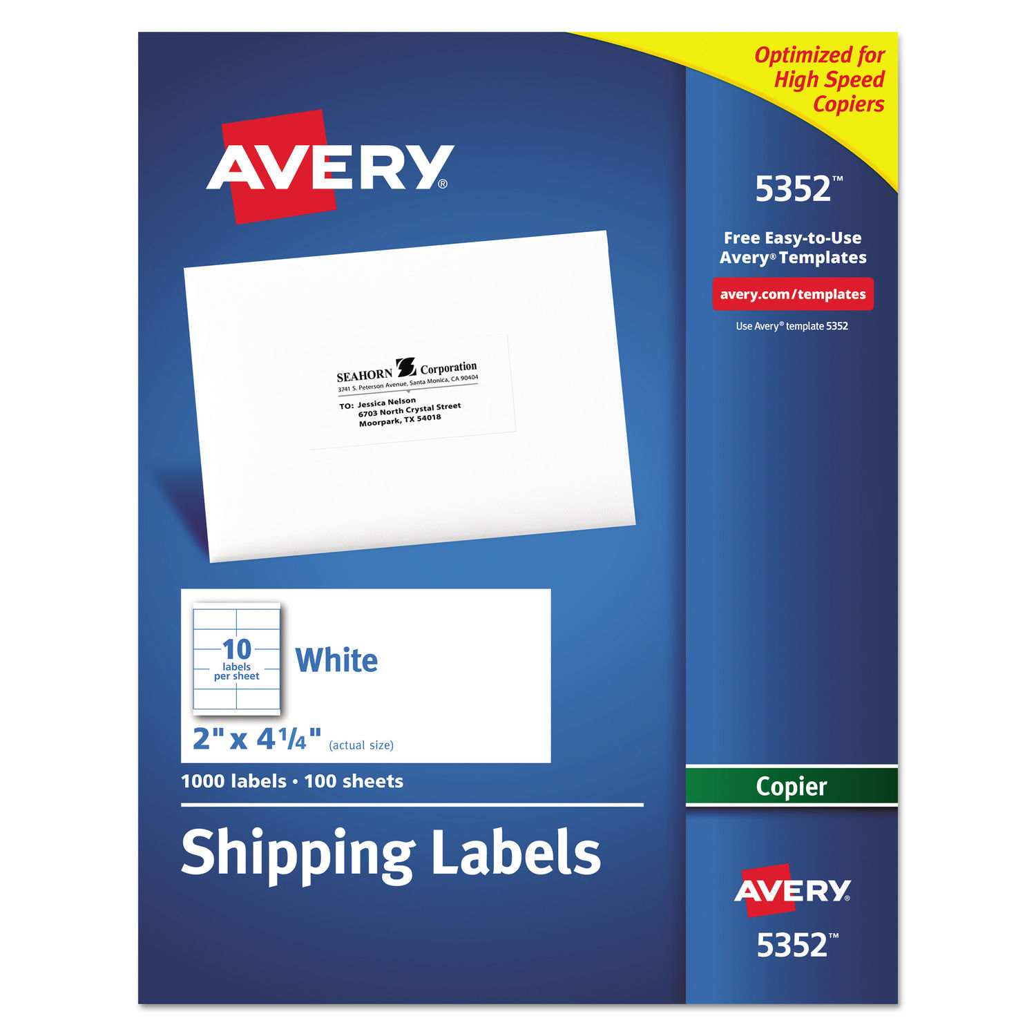 Copier Mailing Labels Copiers, 2 x 4.25, White, 10/Sheet, 100 Sheets/Box