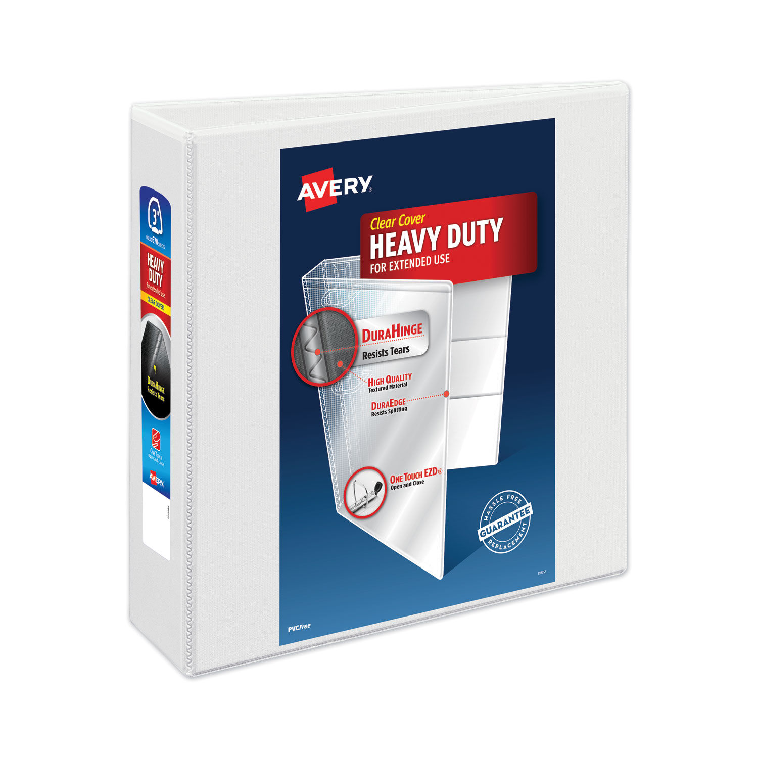 Heavy-Duty View Binder with DuraHinge and Locking One Touch EZD Rings 3 Rings, 3" Capacity, 11 x 8.5, White