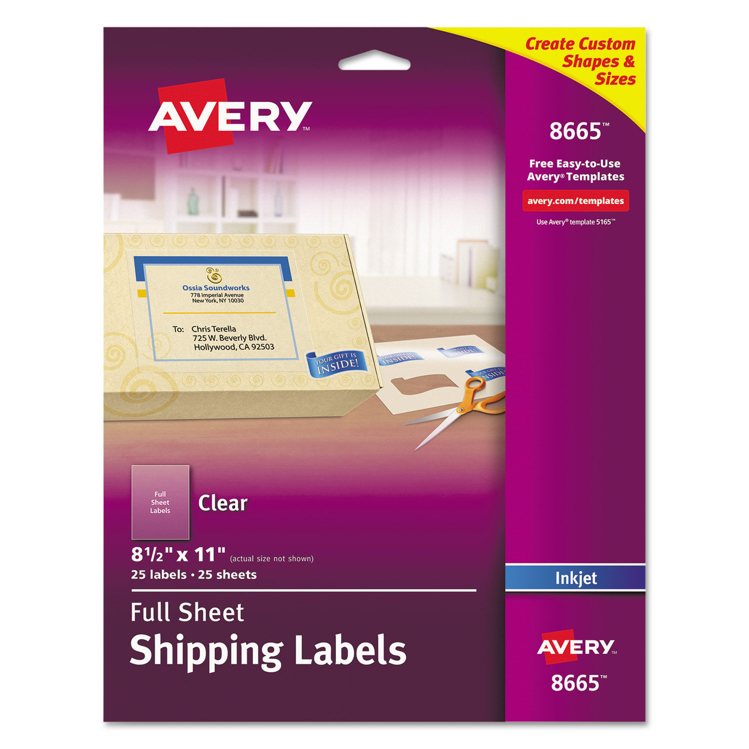 Matte Clear Shipping Labels Inkjet Printers, 8.5 x 11, Clear, 25/Pack