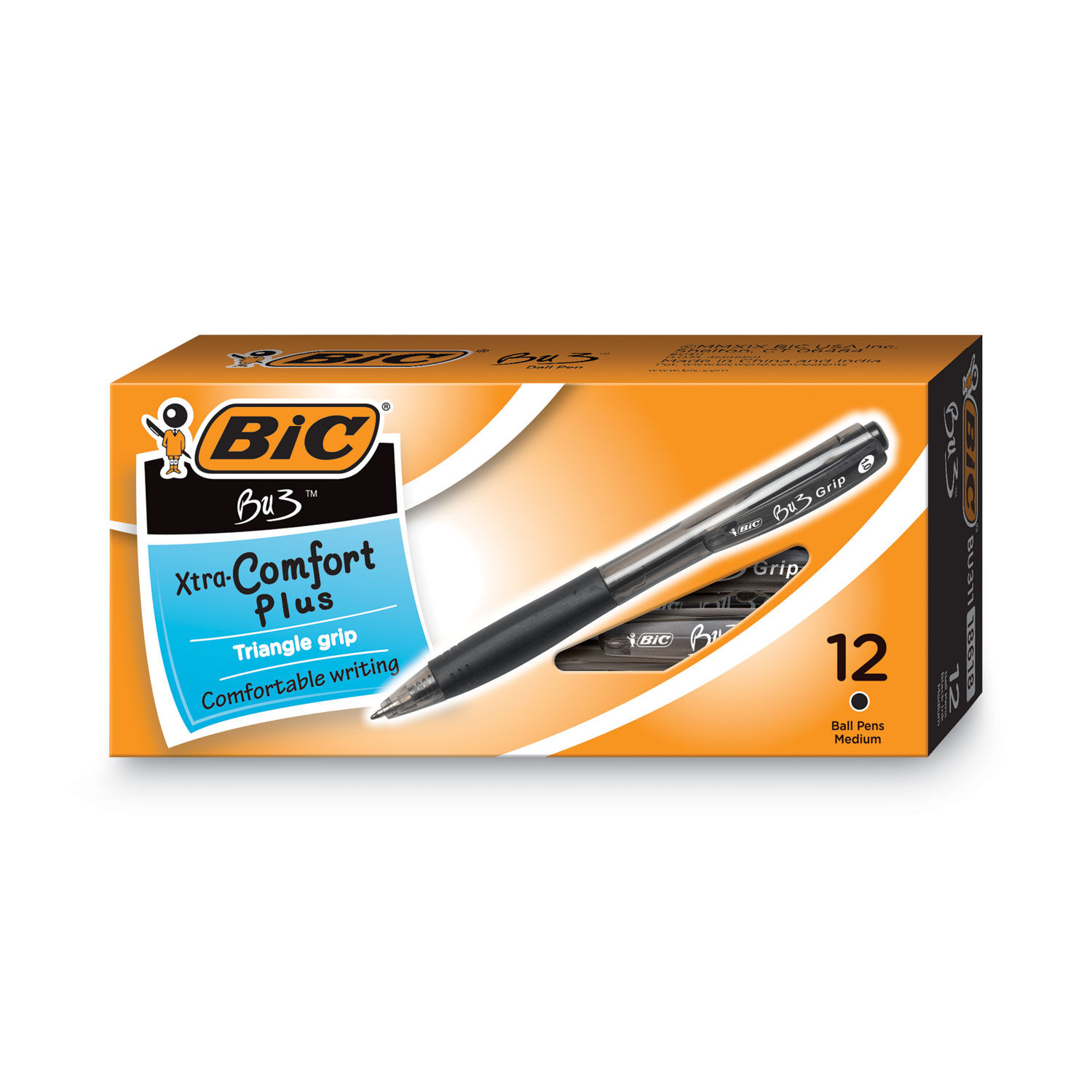 BU3 Ballpoint Pen Retractable, Bold 1 mm, Black Ink, Black Barrel, Dozen