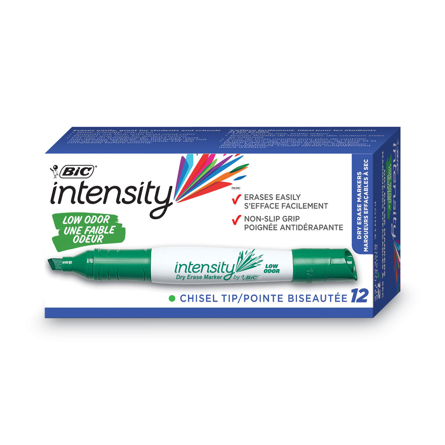 Intensity Low Odor Chisel Tip Dry Erase Marker Broad Chisel Tip, Green, Dozen
