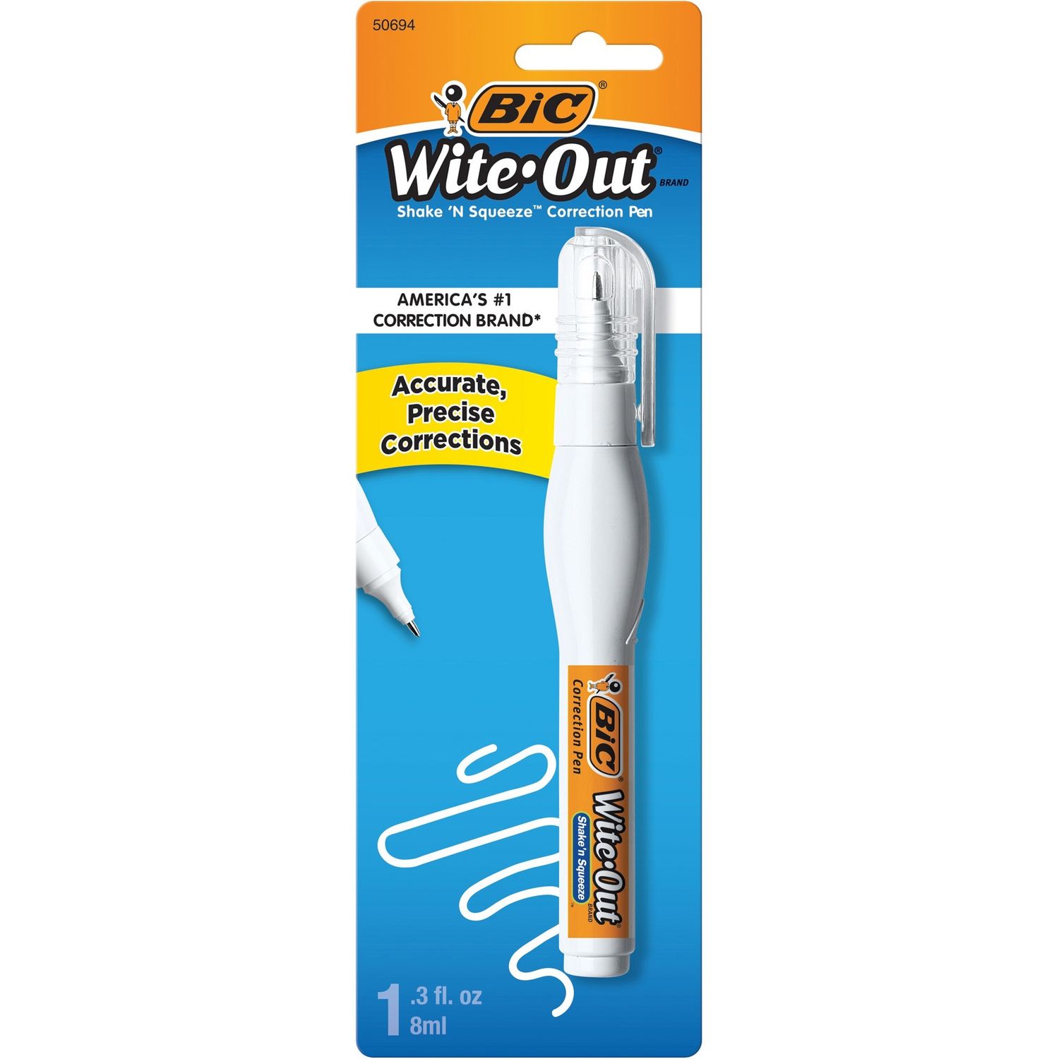 Wite-Out Shake 'N Squeeze Correction Pen Tip Applicator, 8 mL, White, 1 / Pack