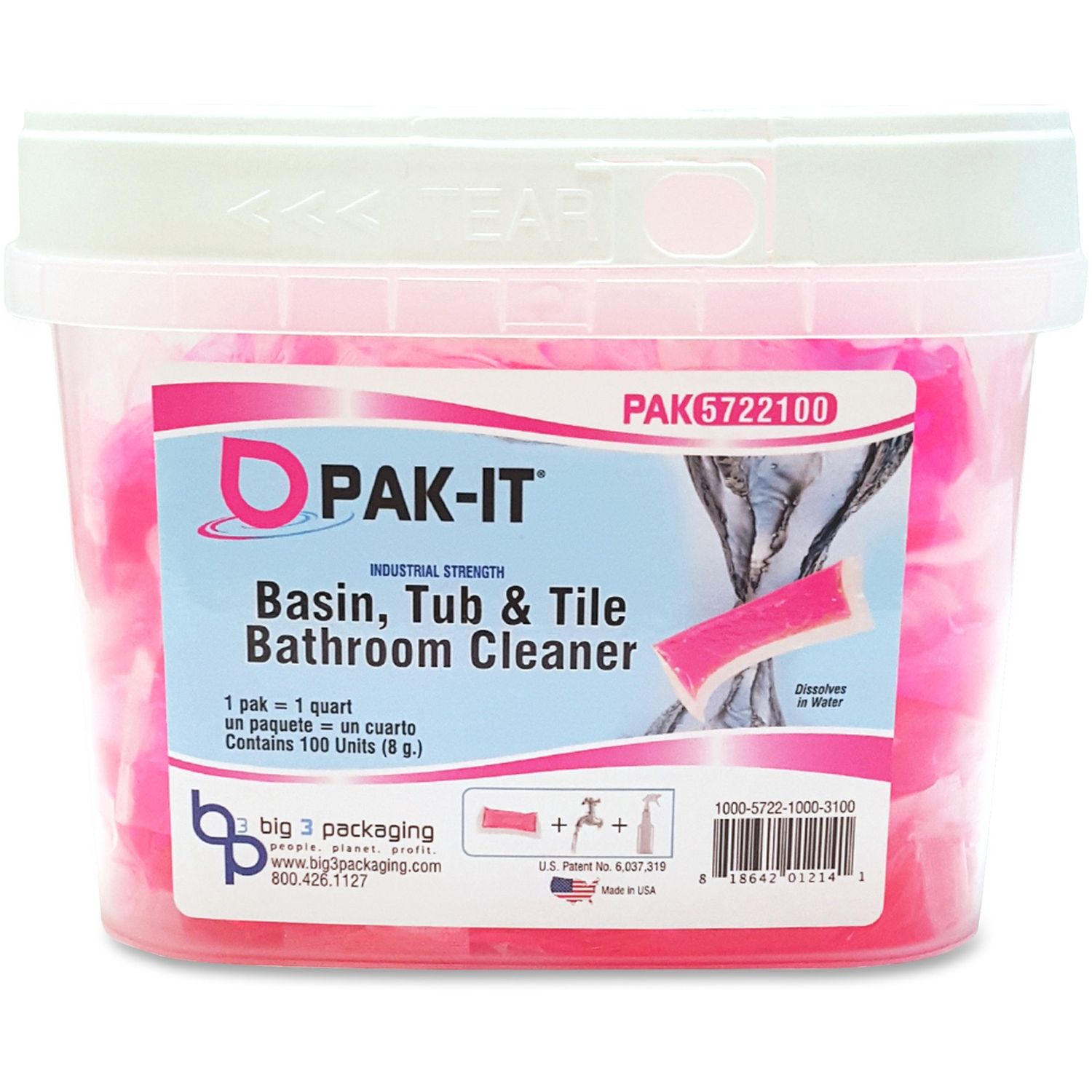 Pak-It Basin Tub/Tile Bathroom Cleaner Pak Concentrate, 100 / Each, Pink