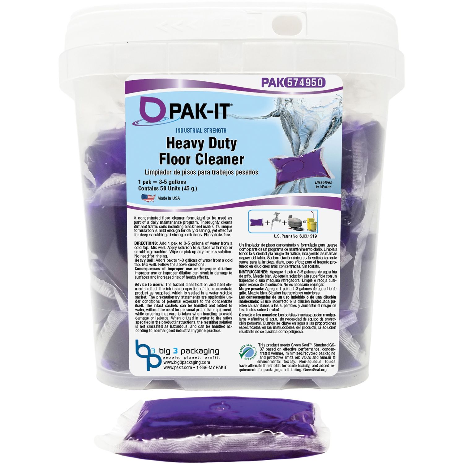 Pak-It Heavy Duty Floor Cleaner 32000 fl oz (1000 quart), Ocean Scent, 50 / Each, Purple