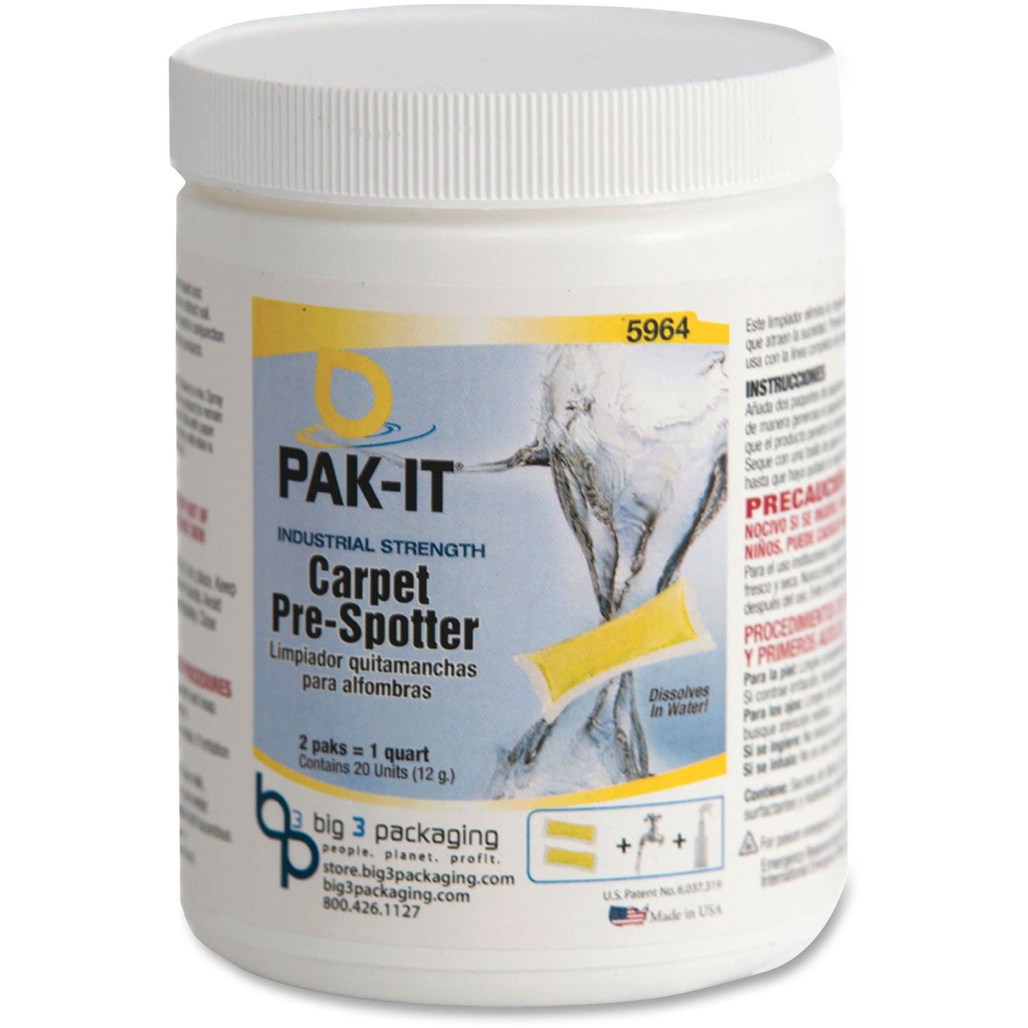 Pak-It Carpet Pre-Spotter Citrus Scent, 20 / Pack, Yellow