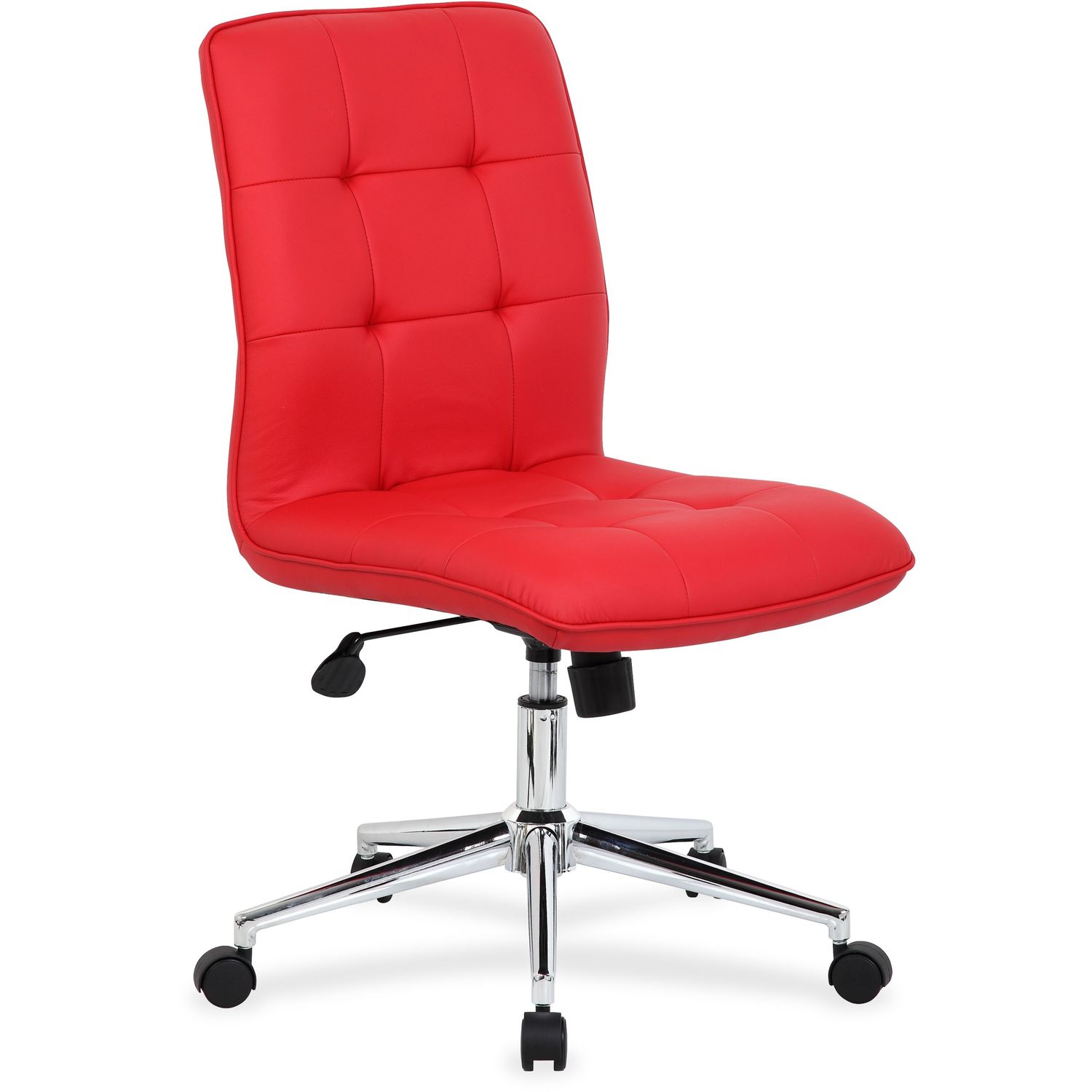 Modern B330 Task Chair Red Vinyl Seat, Chrome, Black Chrome Frame, 5-star Base, Red, 1 Each