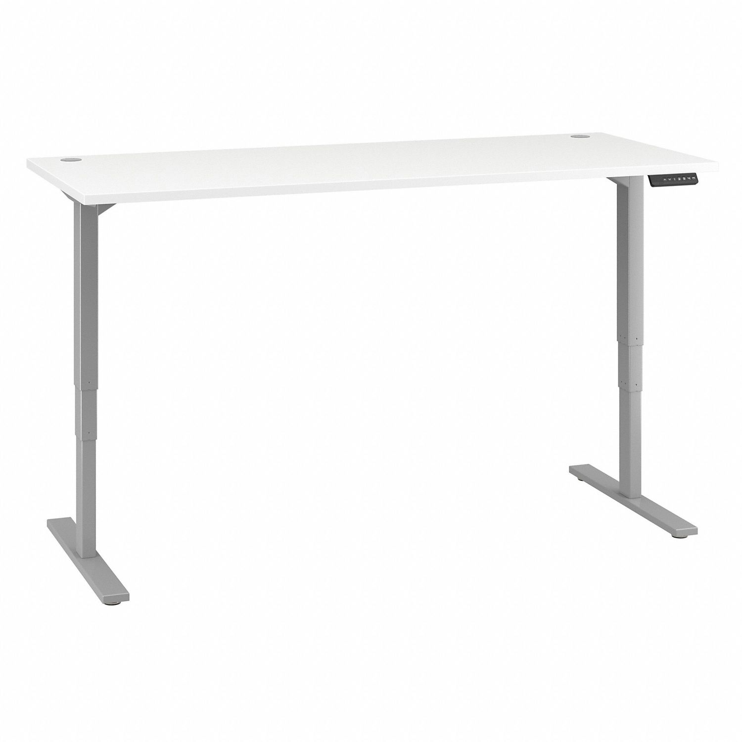 72W x 30D Height Adjustable Standing Desk in White Thermofused Laminate (TFL) Rectangle Top, Gray T-shaped Base, 2 Legs, 71.02" Table Top Width x 29.37" Table Top Depth, 49" Height, Assembly Required