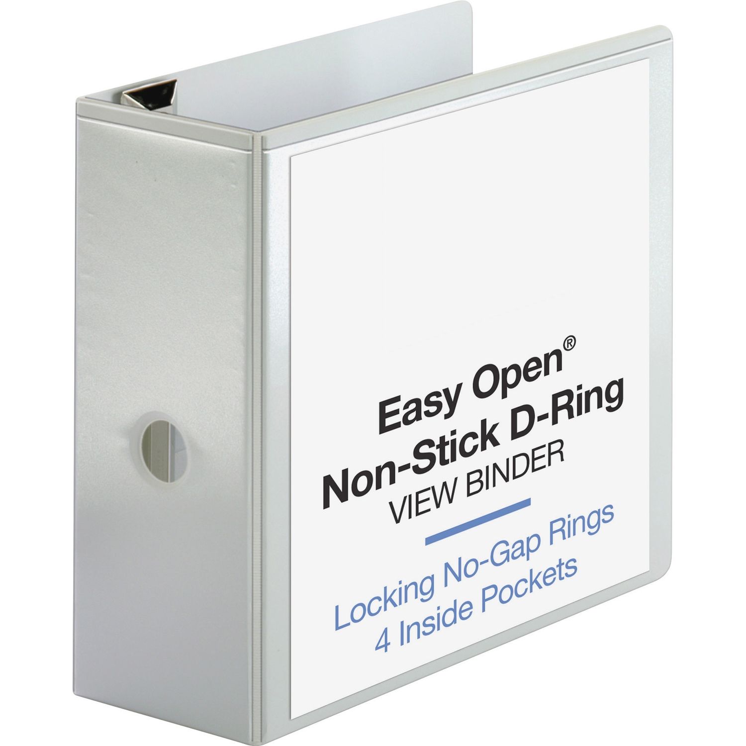 Locking D-Ring View Binder 5" Binder Capacity, Letter, 8 1/2" x 11" Sheet Size, 925 Sheet Capacity, D-Ring Fastener(s), 4 Inside Front & Back Pocket(s), Polypropylene-covered Chipboard, White