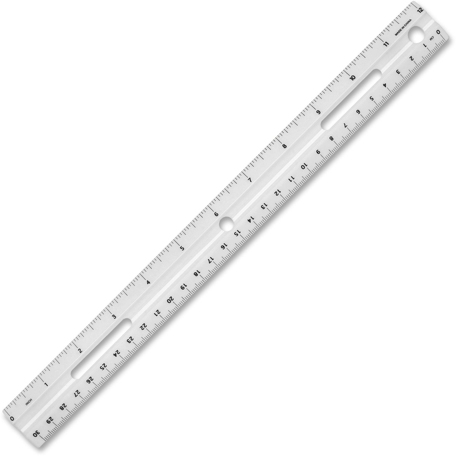 12" Plastic Ruler 12" Length 1.3" Width, 1/16 Graduations, Metric, Imperial Measuring System, Plastic, 1 Each, White