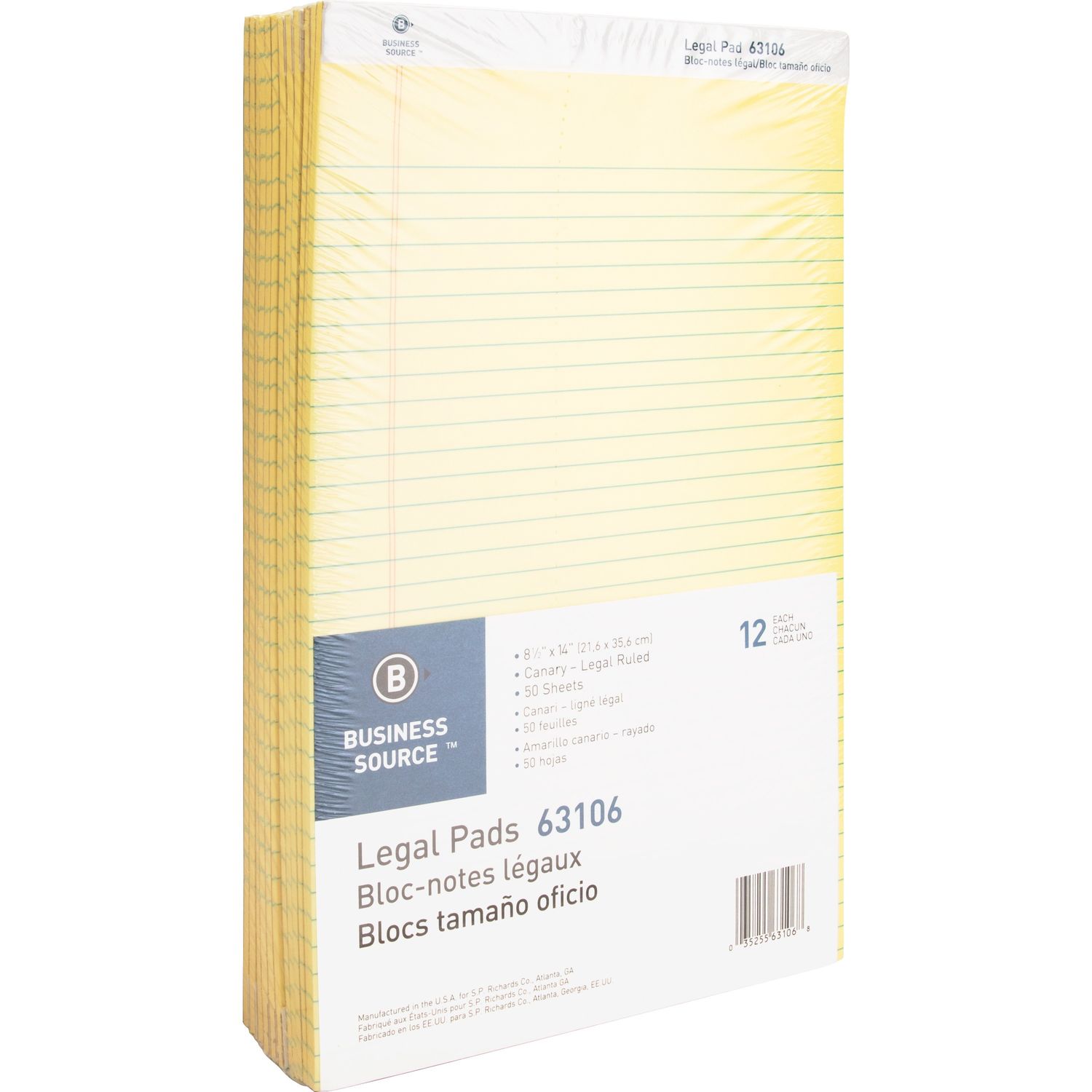 Micro - Perforated Legal Ruled Pads - Legal 50 Sheets, 0.34" Ruled, 16 lb Basis Weight, 8 1/2" x 14", Canary Paper, Micro Perforated, Easy Tear, Sturdy Back, 12 / Dozen