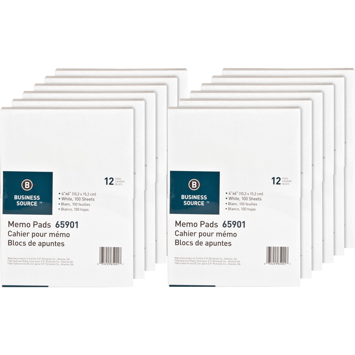 Plain Memo Pads 100 Sheets, Plain, Glued, Unruled, 15 lb Basis Weight, 4" x 6", White Paper, Chipboard Backing, 144 / Carton