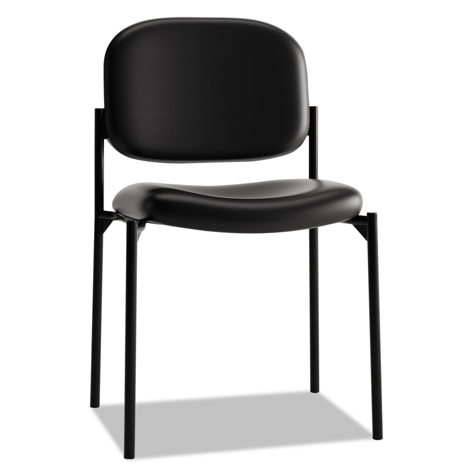 VL606 Stacking Guest Chair without Arms Bonded Leather Upholstery, 21.25" x 21" x 32.75", Black Seat, Black Back, Black Base