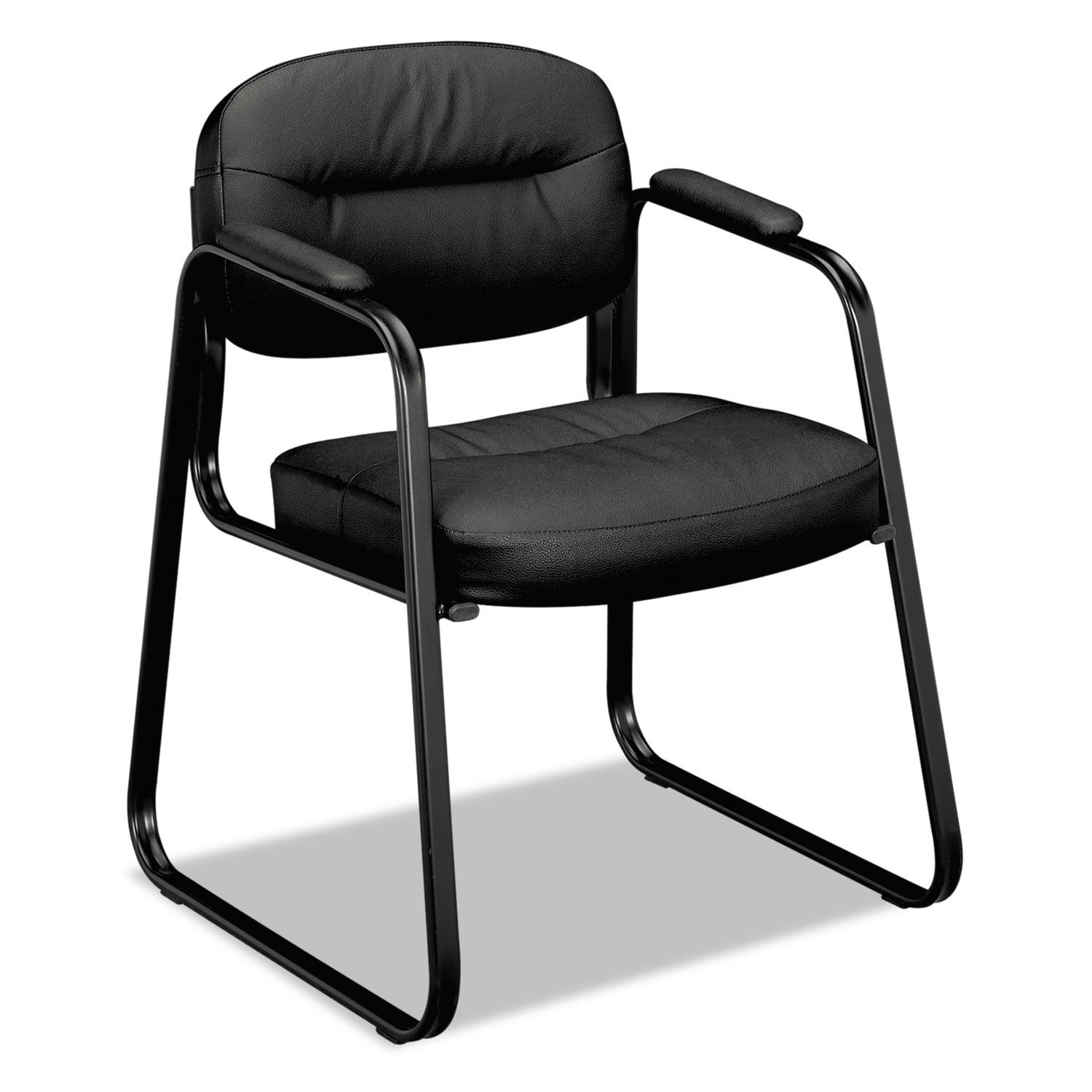 HVL653 SofThread Bonded Leather Guest Chair 22.25" x 23" x 32", Black Seat, Black Back, Black Base