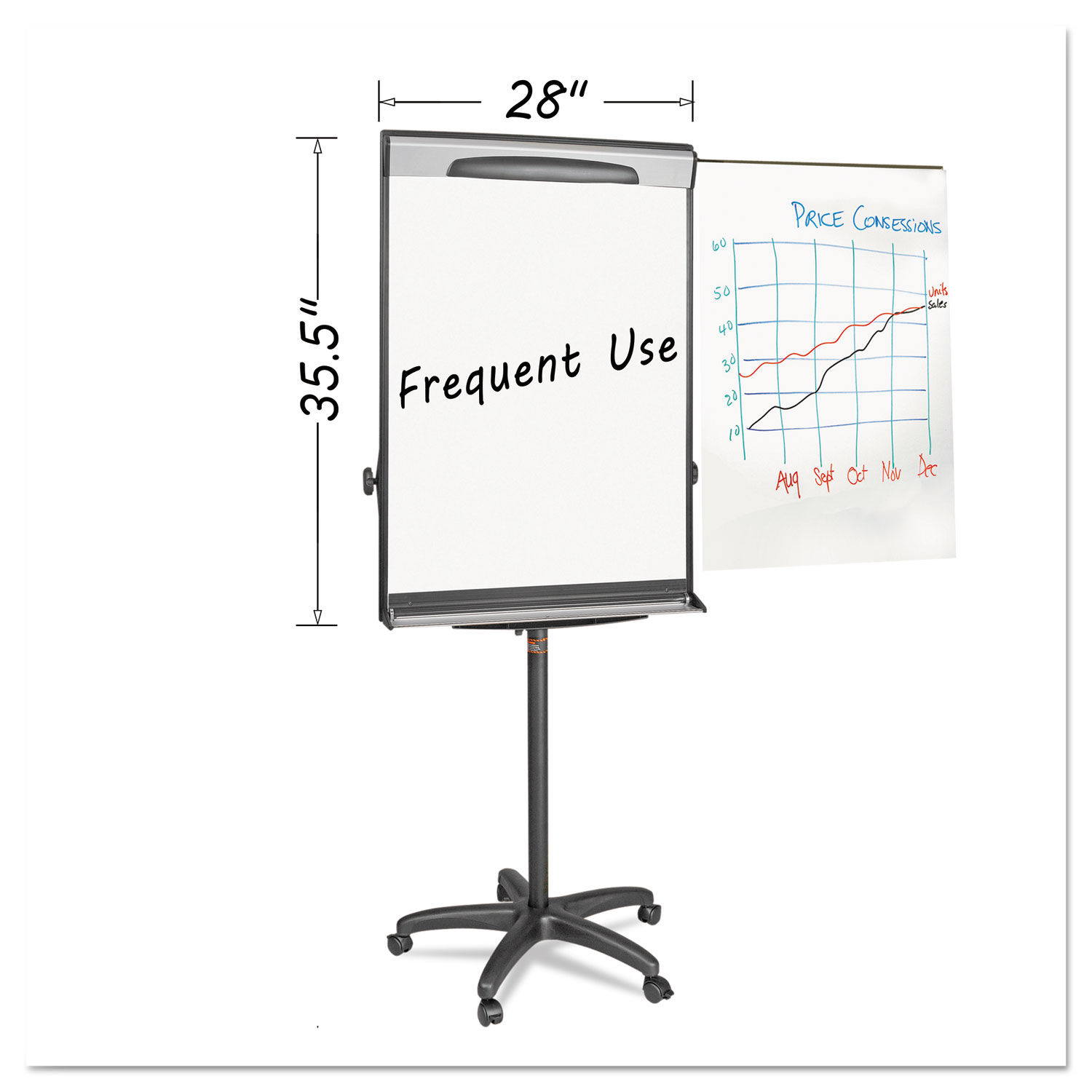 Tripod Extension Bar Magnetic Dry-Erase Easel 69" to 78" High, Black/Silver