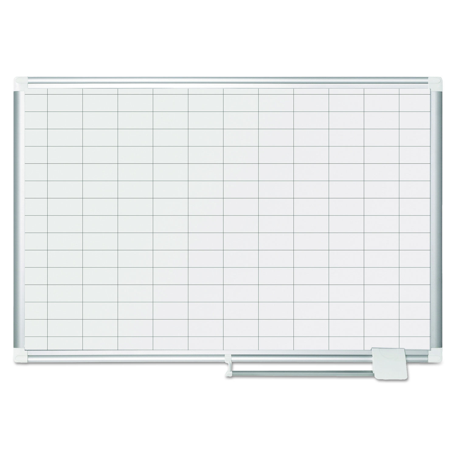 Gridded Magnetic Steel Dry Erase Planning Board 1 x 2 Grid, 36 x 24, White Surface, Silver Aluminum Frame