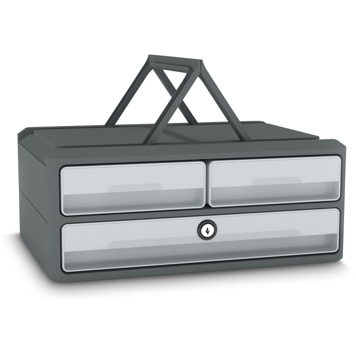MoovUp Secure Drawer Module 3 Drawer(s), 10.8" Height x 14.6" Width x 5.7" Depth, Desktop, Locking Drawer, Handle, Stackable, Key Locked, 100% Recycled, Polystyrene, 1 / Carton