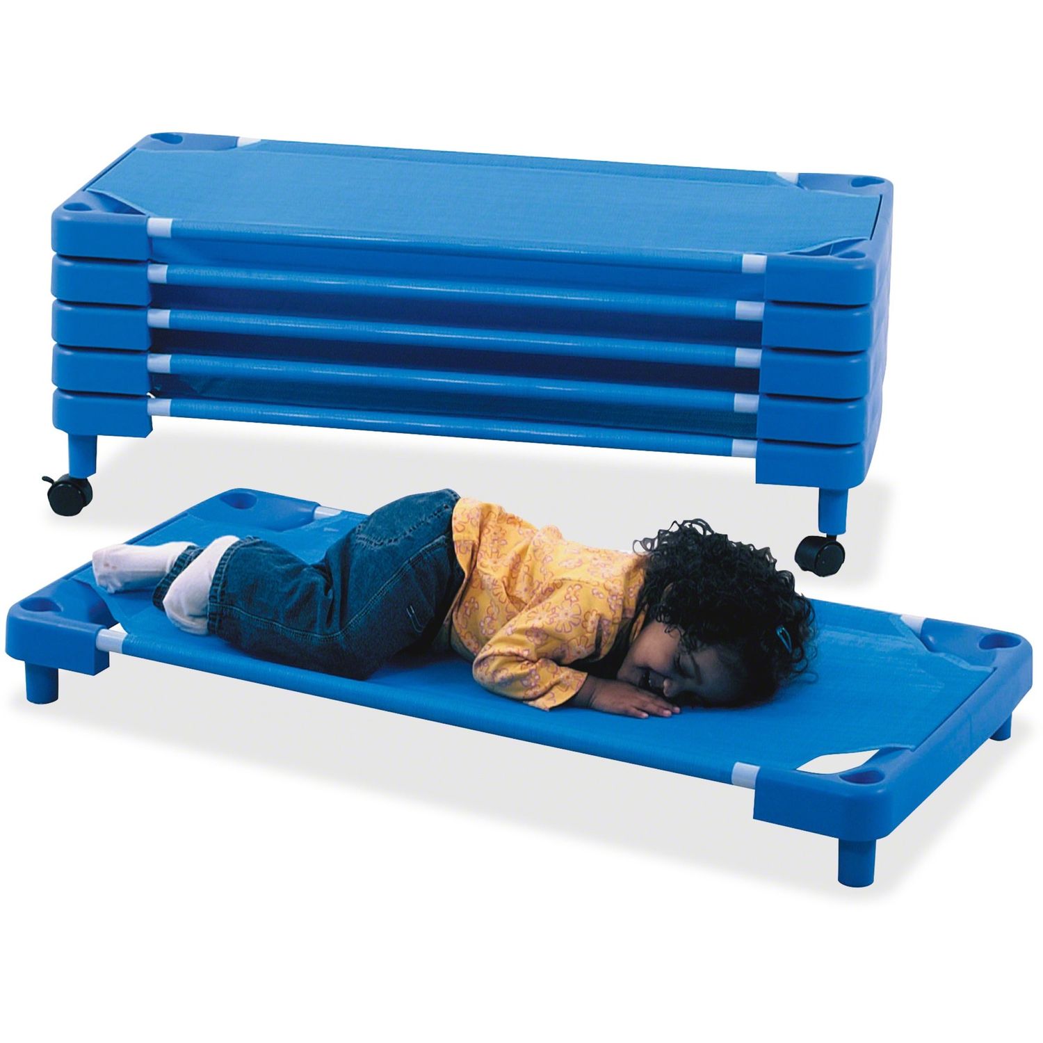 Full Size Cots Set Blue, Steel, Polyester, Woven