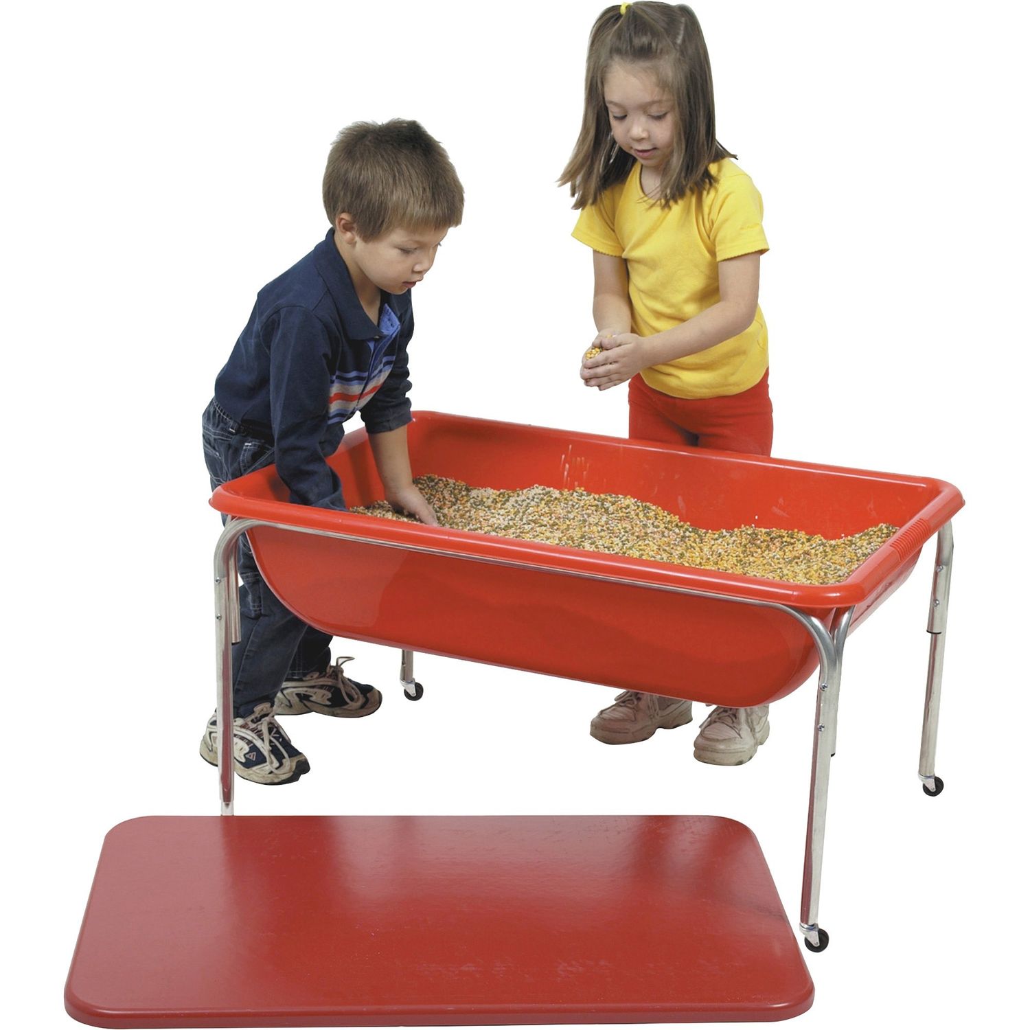 24" Large Sensory Table and Lid Set Rectangle Top, Four Leg Base, 4 Legs, 36" Table Top Length x 24" Table Top Width, 24" Height, Red, Plastic