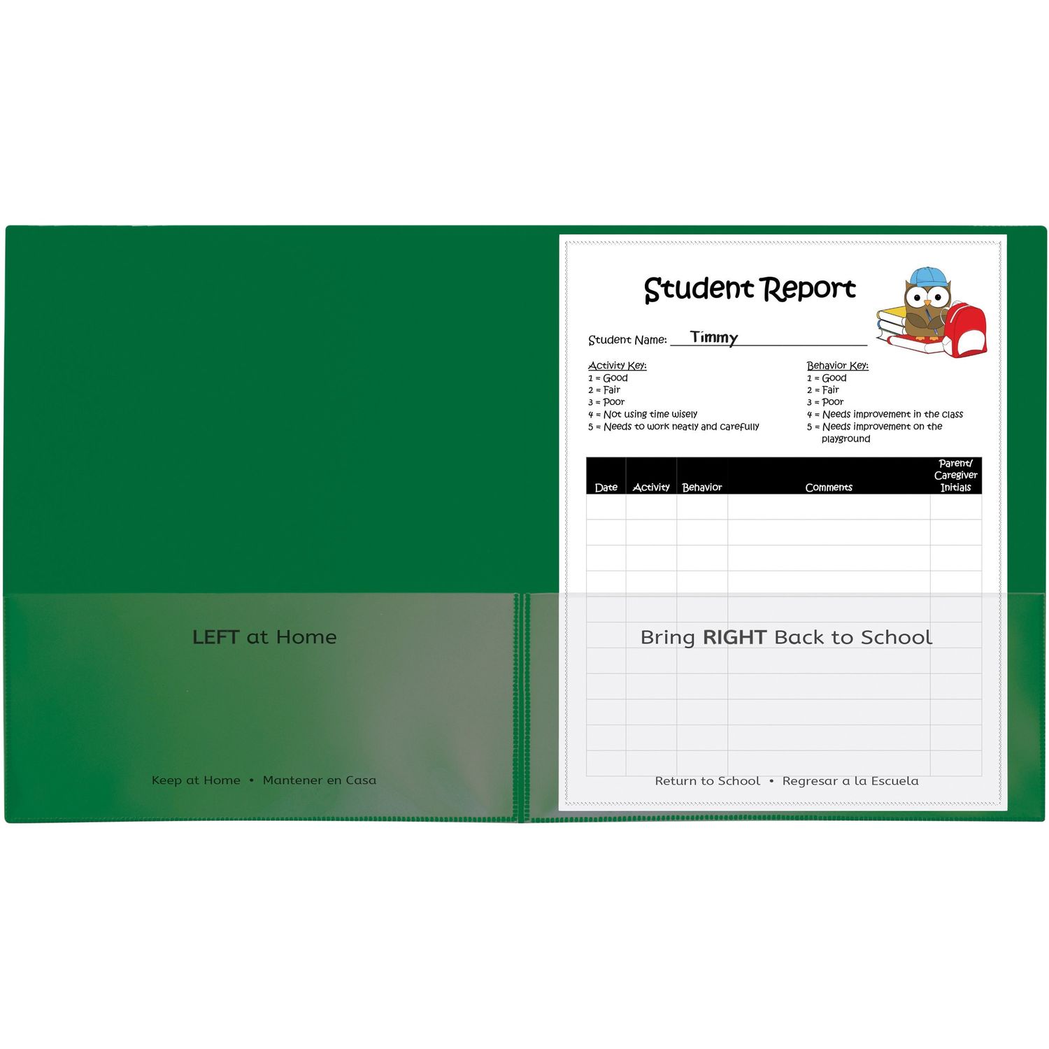 Classroom Connector Letter Report Cover 8 1/2" x 11", 2 Internal Pocket(s), Polypropylene, Green, 25 / Box