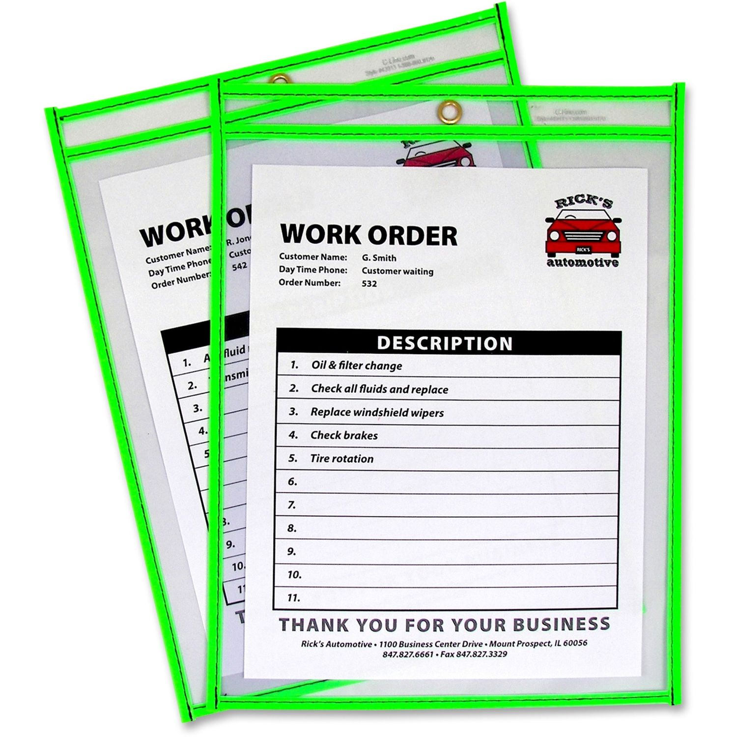 Neon Shop Ticket Holders Stitched, Green, Both Sides Clear, 9 x 12, 15EA/BX, 43913