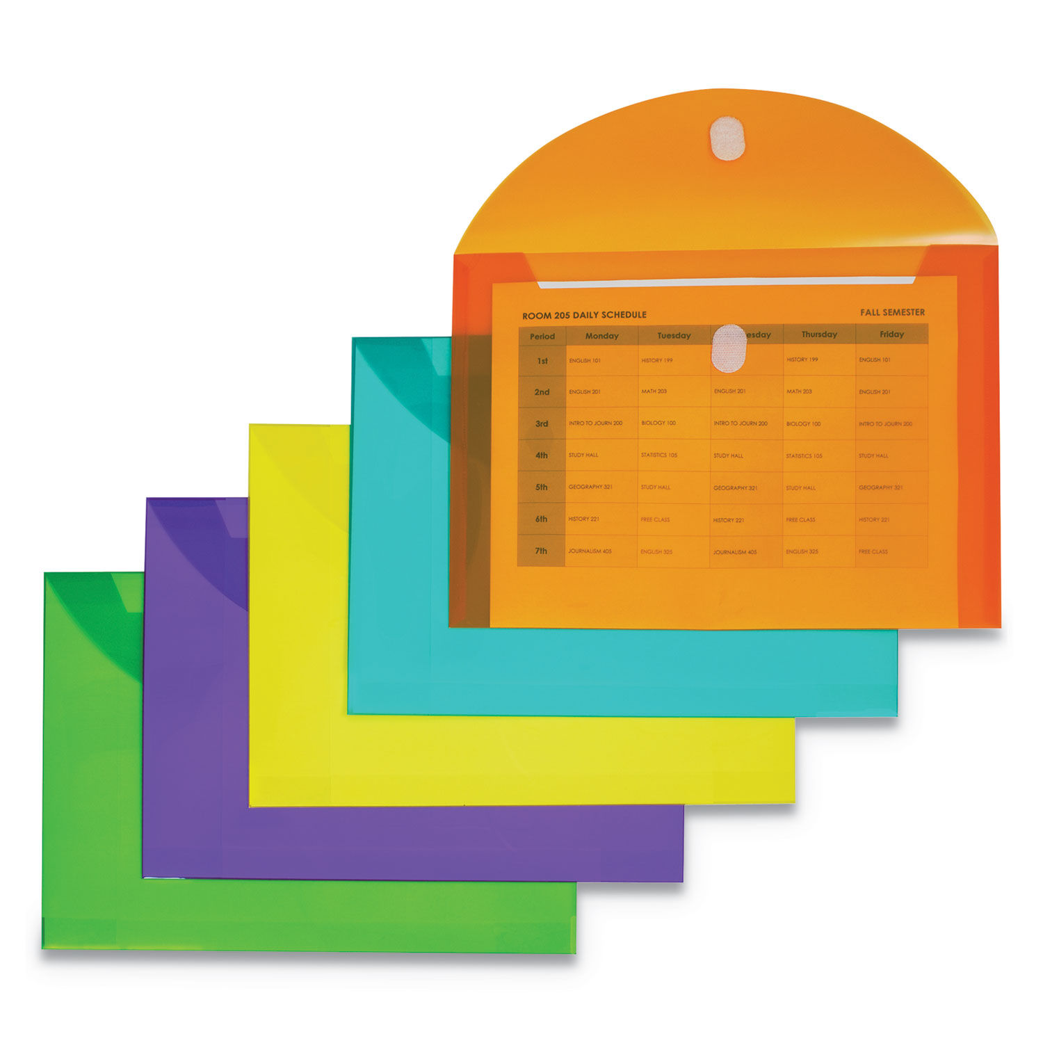 Reusable Poly Envelope Hook/Loop Closure, 8.5 x 11, Assorted Colors, 10/Pack