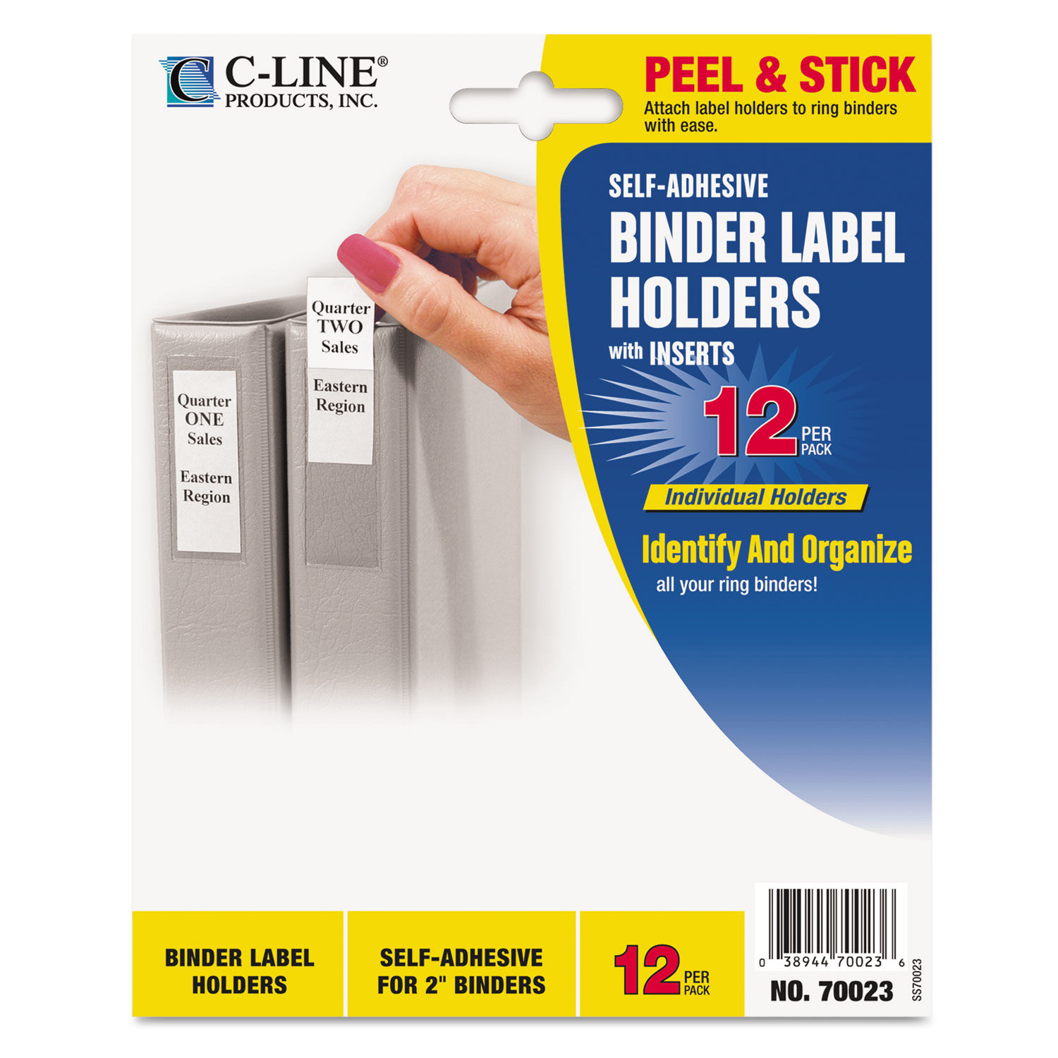 Self-Adhesive Ring Binder Label Holders Top Load, 2.25 x 3.06, Clear, 12/Pack