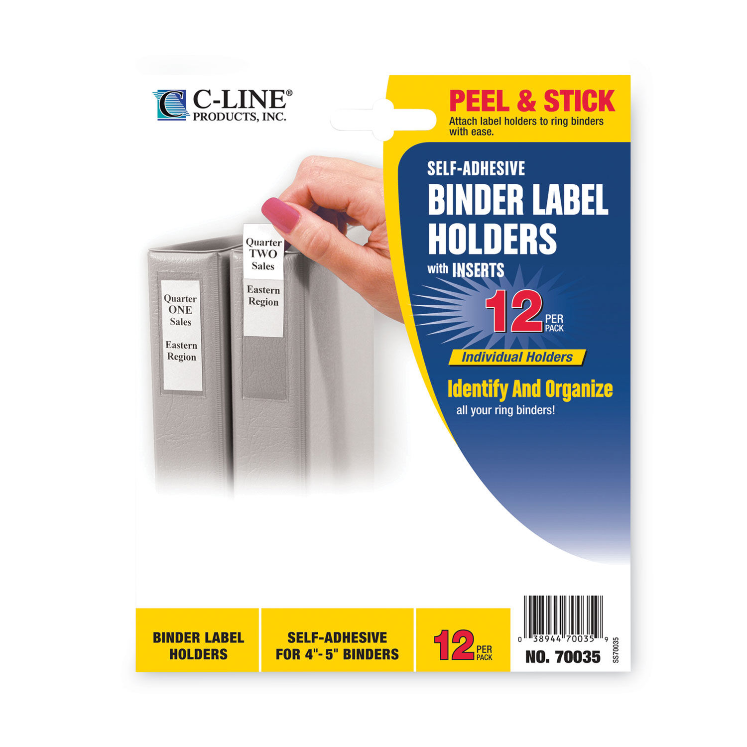 Self-Adhesive Ring Binder Label Holders Top Load, 2.75 x 3.63, Clear, 12/Pack