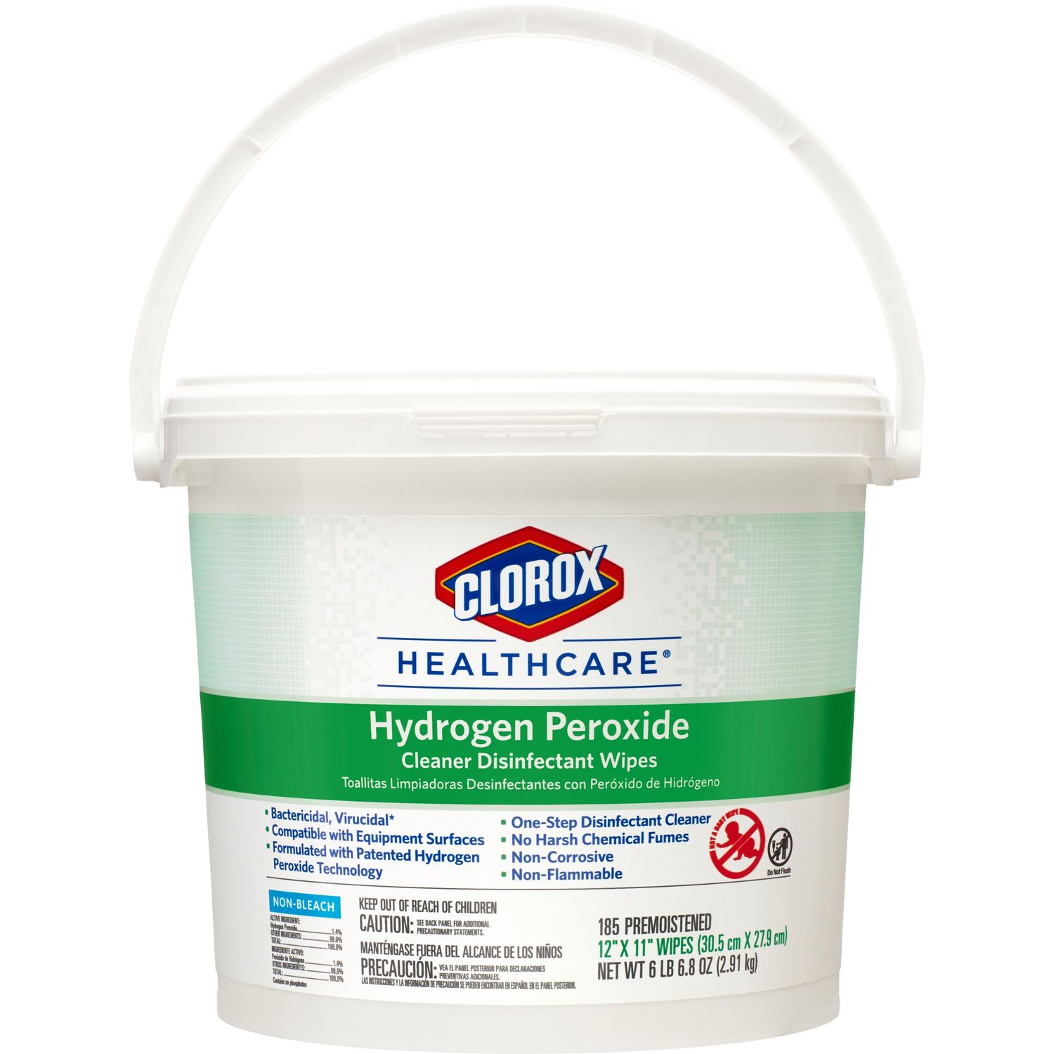 Hydrogen Peroxide Cleaner Disinfectant Wipes Wipe, 185 / Bucket, 185 / Each, White