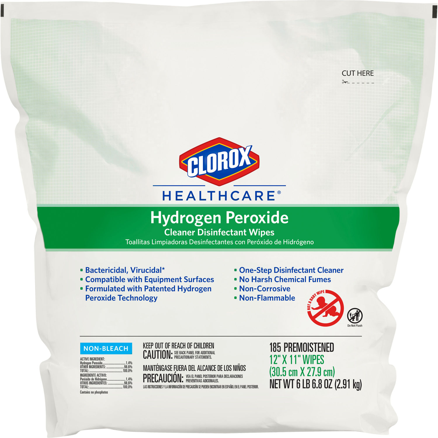 Hydrogen Peroxide Cleaner Disinfectant Wipes Wipe, 185 / Pack, 100 / Bundle, White