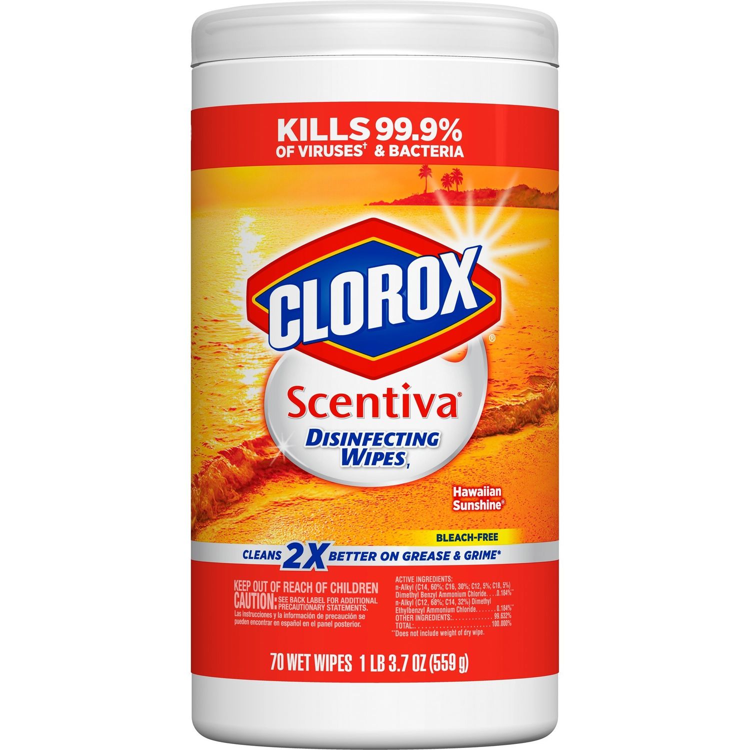 Scentiva Disinfecting Wipes Ready-To-Use Wipe, Hawaiian Sunshine Scent, 70 / Canister, 6 / Carton, White