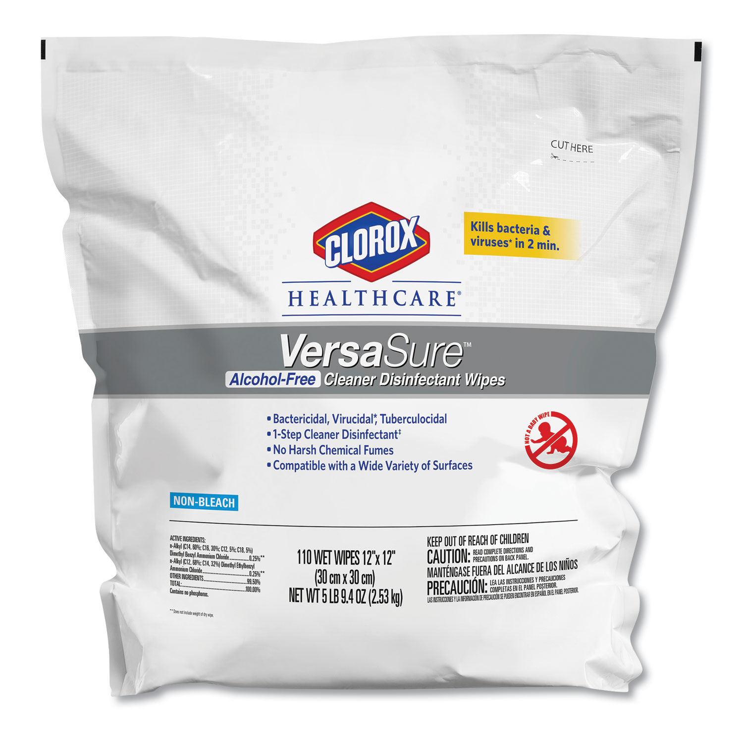 VersaSure Cleaner Disinfectant Wipes 1-Ply, 12 x 12, Fragranced, White, 110/Pouch