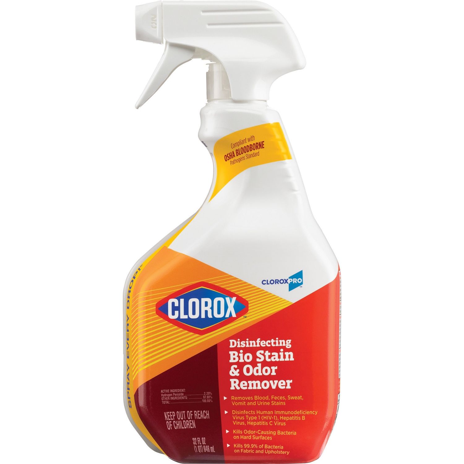 Disinfecting Bio Stain & Odor Remover Spray, 32 fl oz (1 quart), 432 / Pallet, Translucent