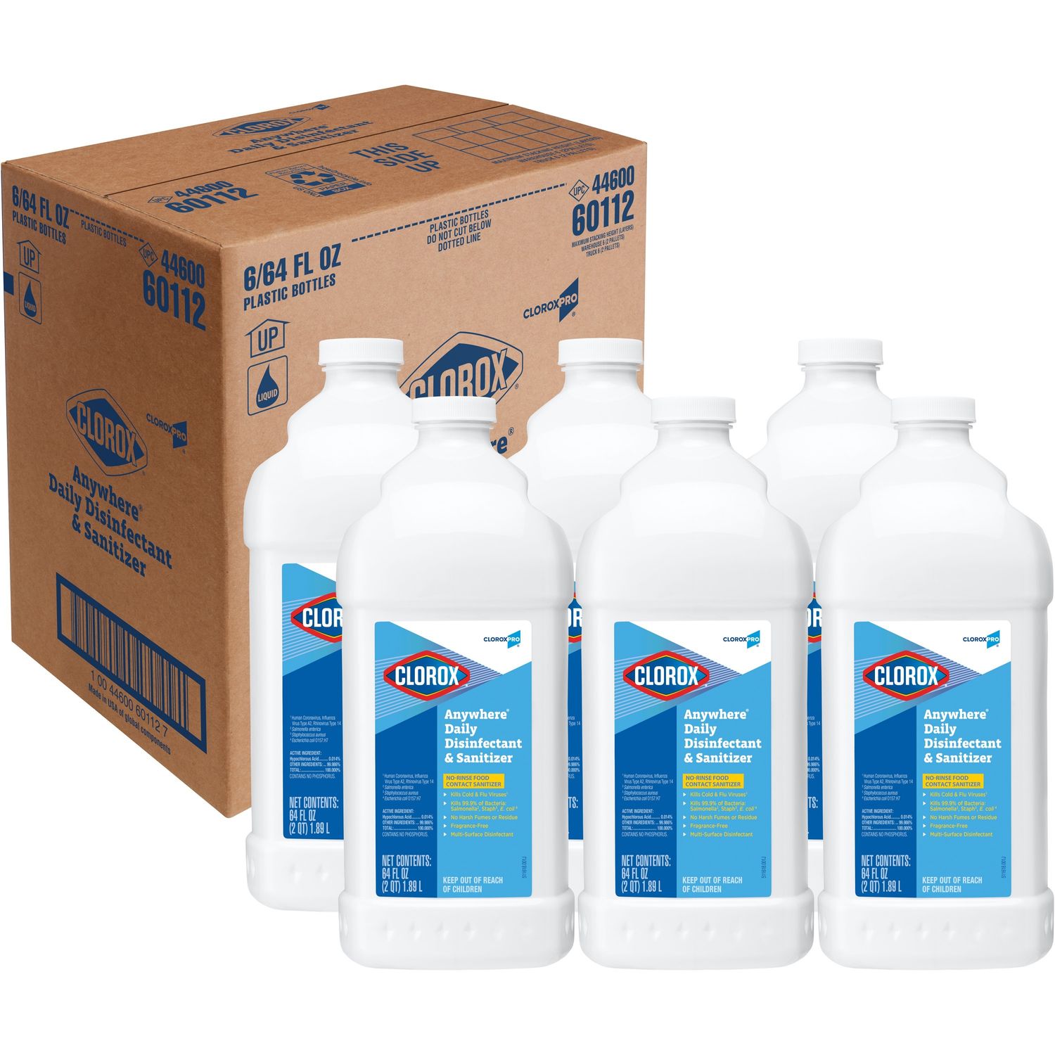 Anywhere Daily Disinfectant & Sanitizer Aerosol, 64 fl oz (2 quart), Bottle, 6 / Carton, White