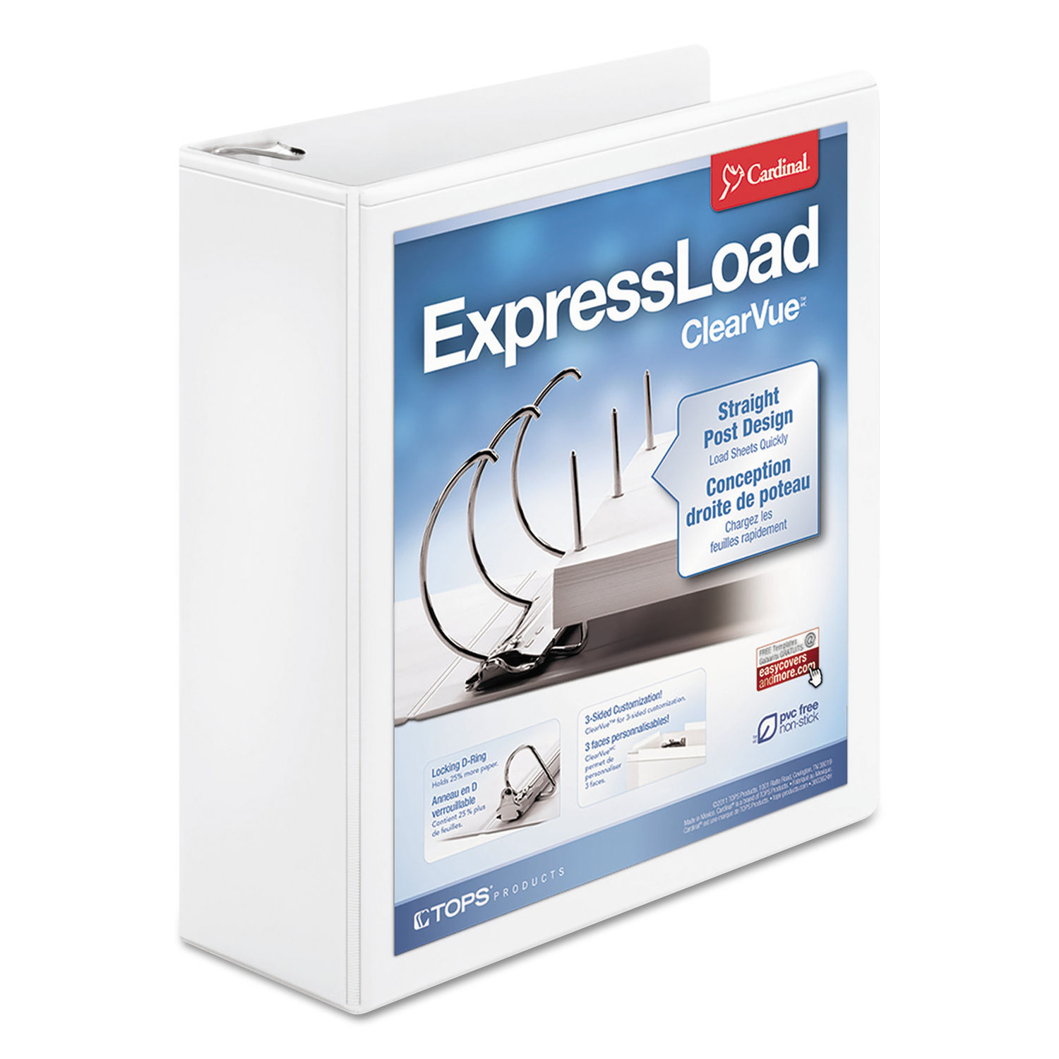 ExpressLoad ClearVue Locking D-Ring Binder 3 Rings, 3" Capacity, 11 x 8.5, White