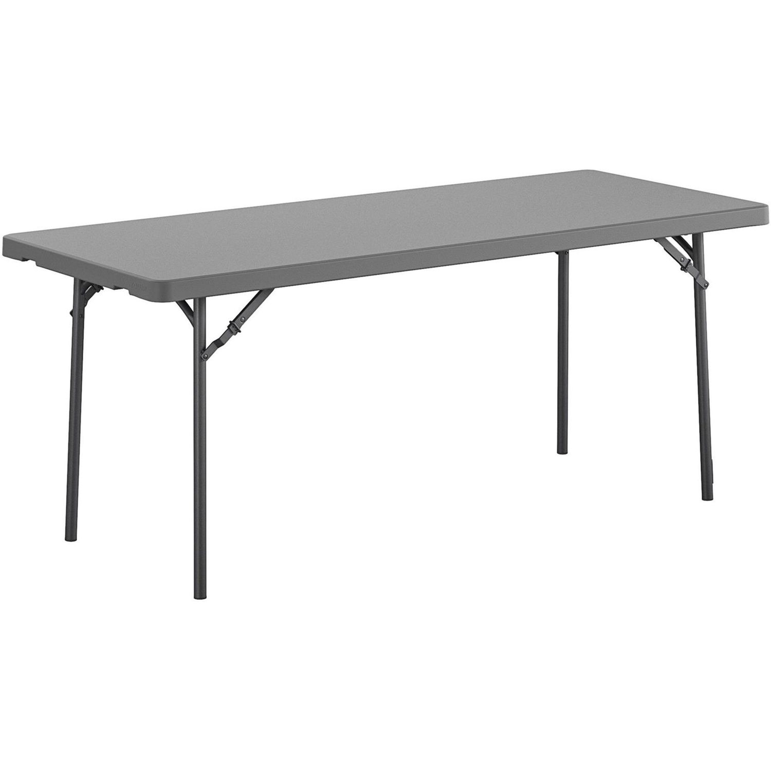 Zown Corner Blow Mold Large Folding Table 4 Legs, 72" Table Top Width x 30" Table Top Depth, 29.25" Height, Gray, High-density Polyethylene (HDPE), Resin