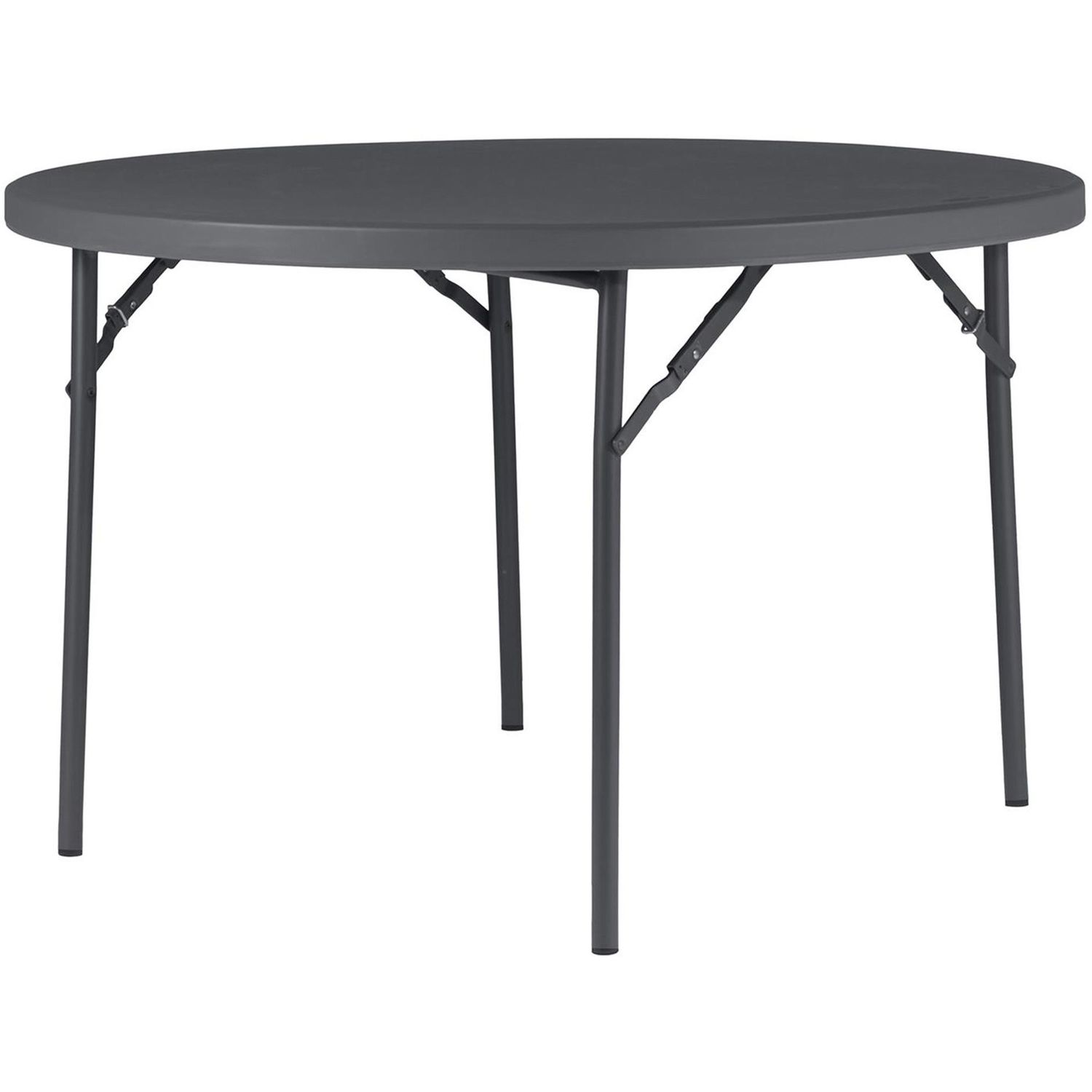 Zown Commercial Round Blow Mold Fold Table Round Top, 4 Legs x 48" Table Top Diameter, 29.30" Height, Gray, High-density Polyethylene (HDPE), Resin
