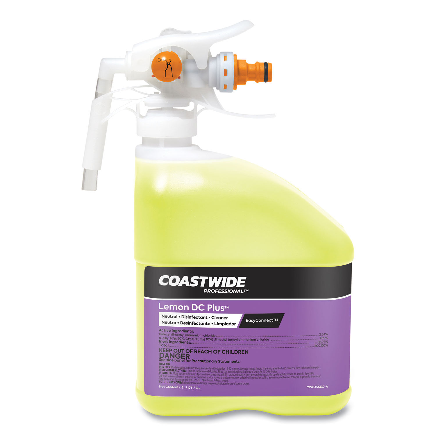 DC Plus Neutral Disinfectant-Cleaner Concentrate for EasyConnect Systems Lemon Scent, 3.17 qt Bottle, 2/Carton