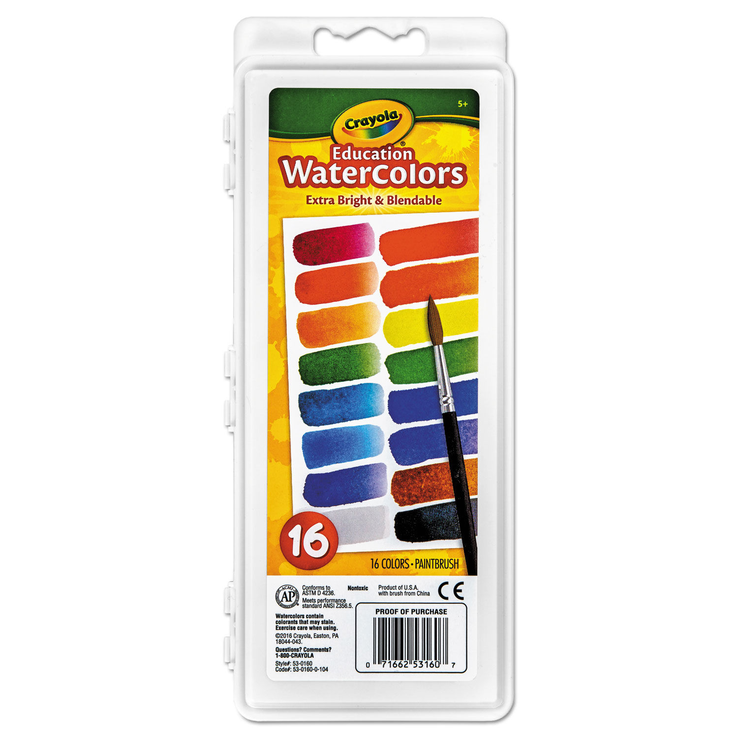 Watercolors 16 Assorted Colors, Palette Tray