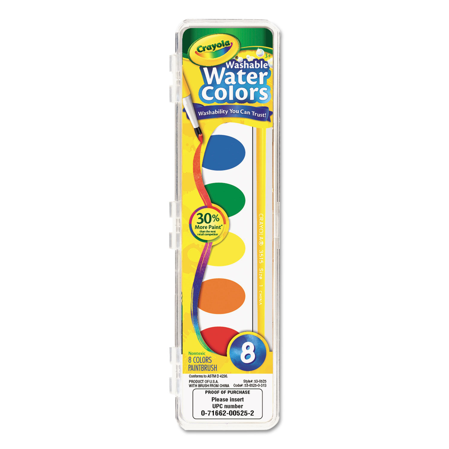 Washable Watercolor Paint 8 Assorted Colors, Palette Tray