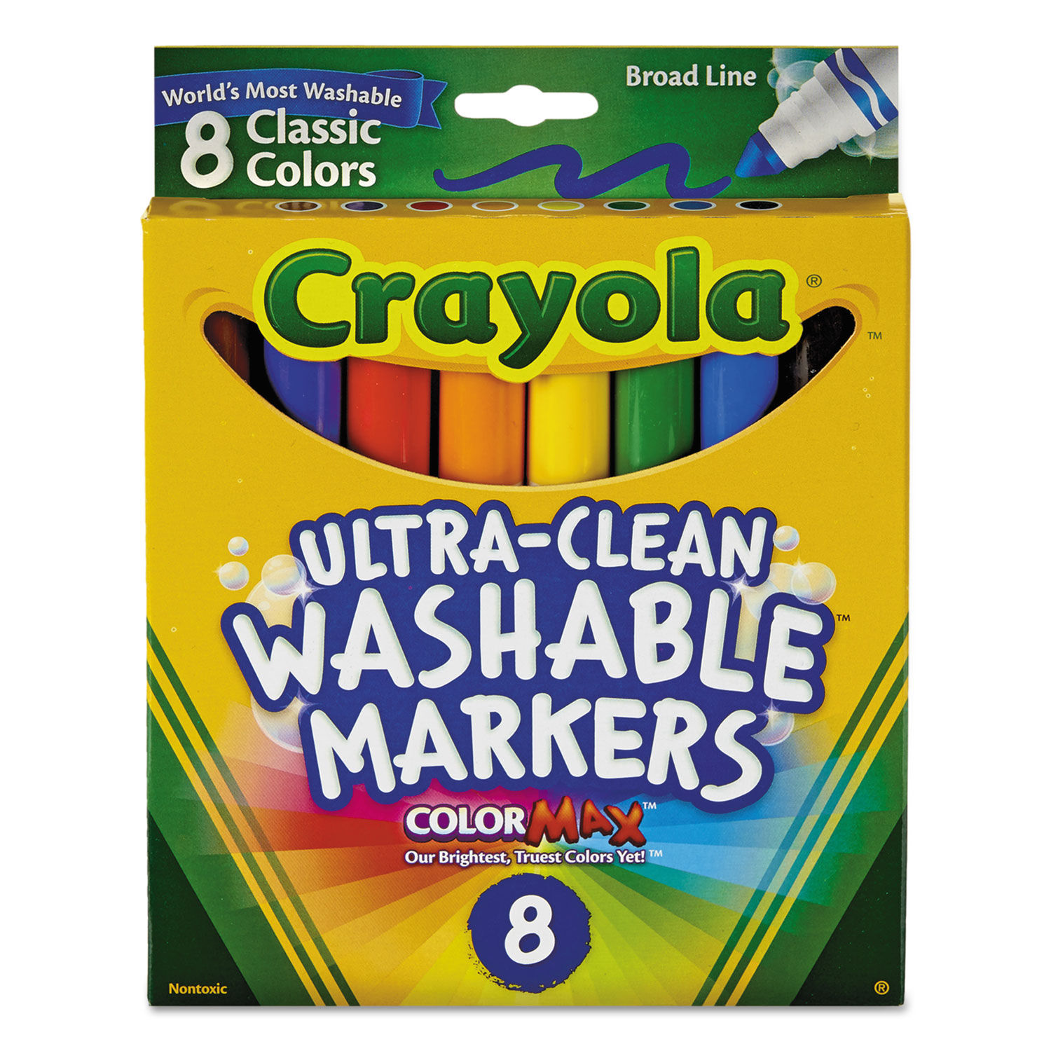Ultra-Clean Washable Markers Broad Bullet Tip, Assorted Colors, 8/Pack