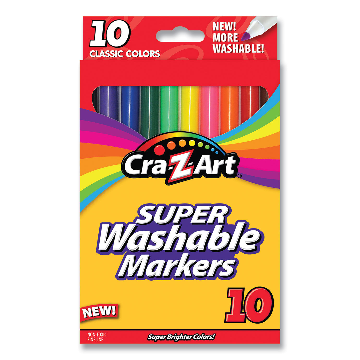 Super Washable Markers Fine Bullet Tip, Assorted Colors, 10/Set