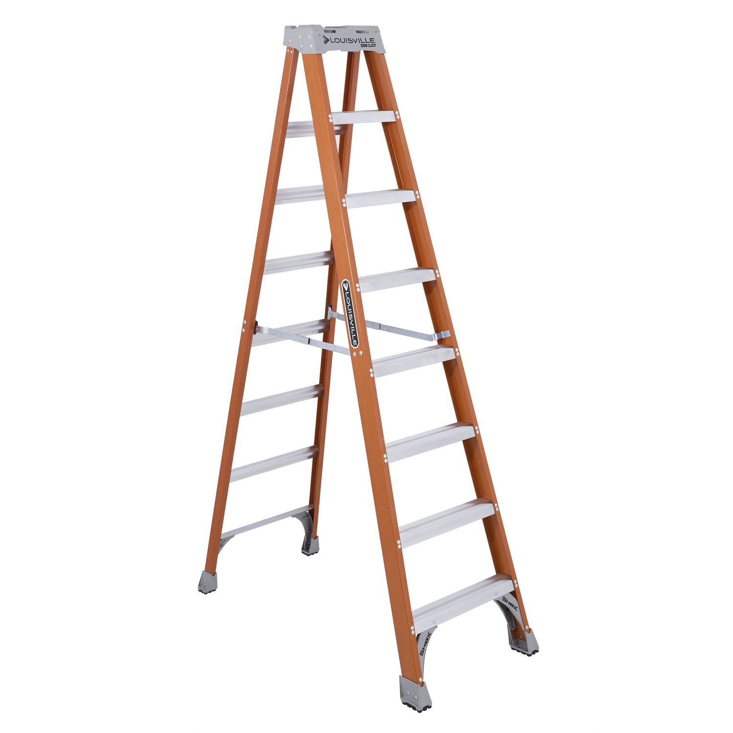 8' Fiberglass Step Ladder 7 Step, 300 lb Load Capacity, 25.8" x 5.8" x 96", Orange